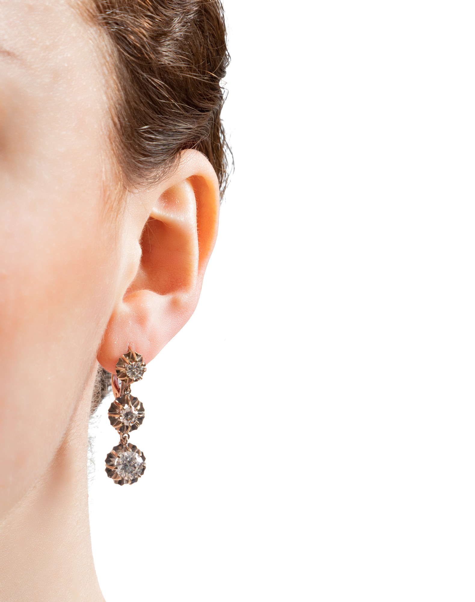Paires De Boucles D'oreilles En Métal Argenté - Bijou Vintage Sans Marque - Occasion