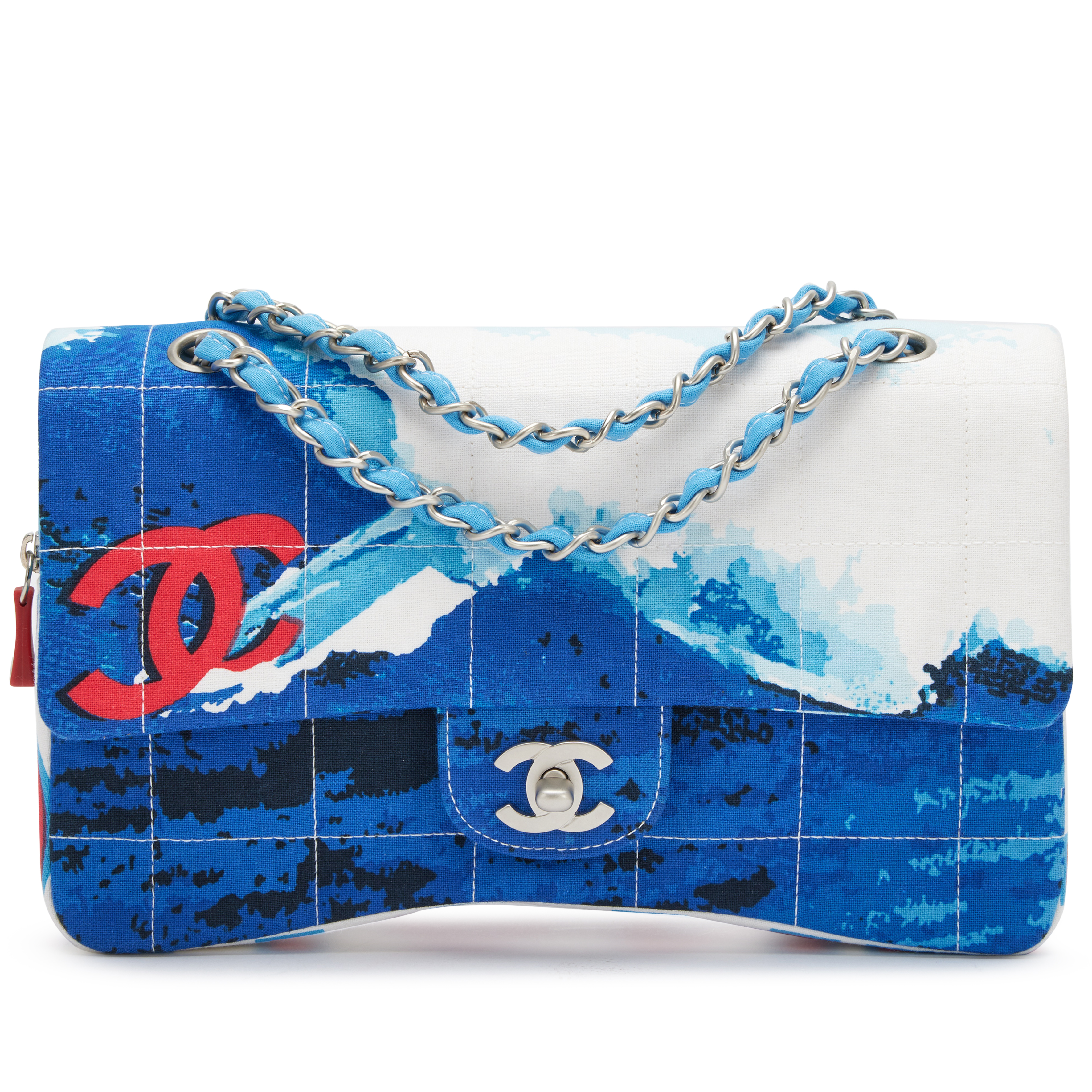 ヴィンテージ☆CHANEL☆サーフバッグ Chanel Blue, White, And Red Chocolate Bar Quilted Canvas CC