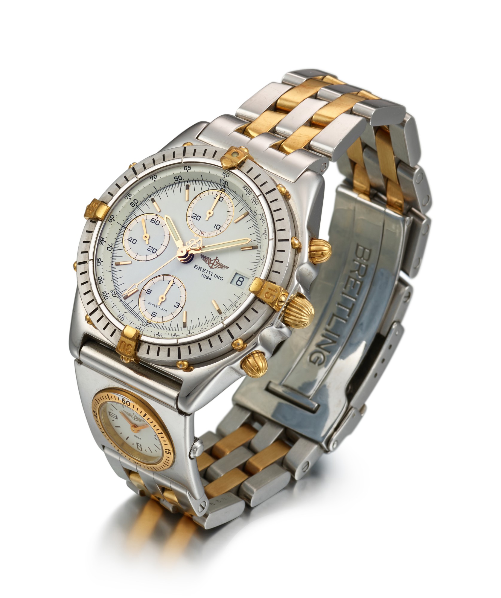 BREITLING A STAINLESS STEEL AND YELLOW GOLD DUAL TIME ZONE