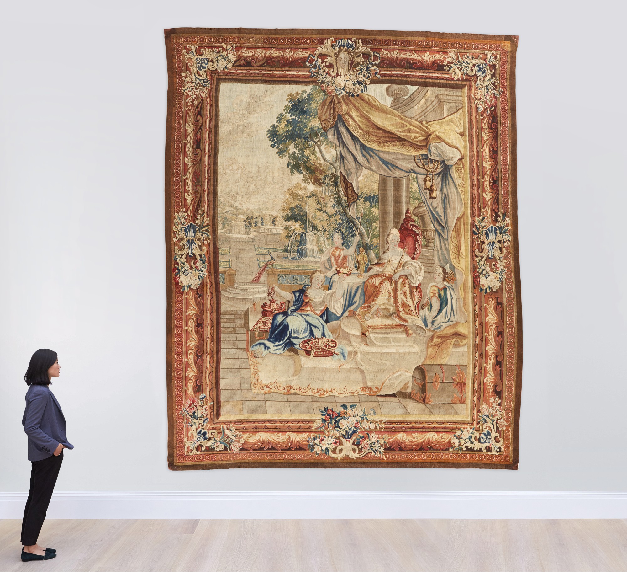 A Flemish Classical Tapestry, 'Oriana receiving war booty from Amadis