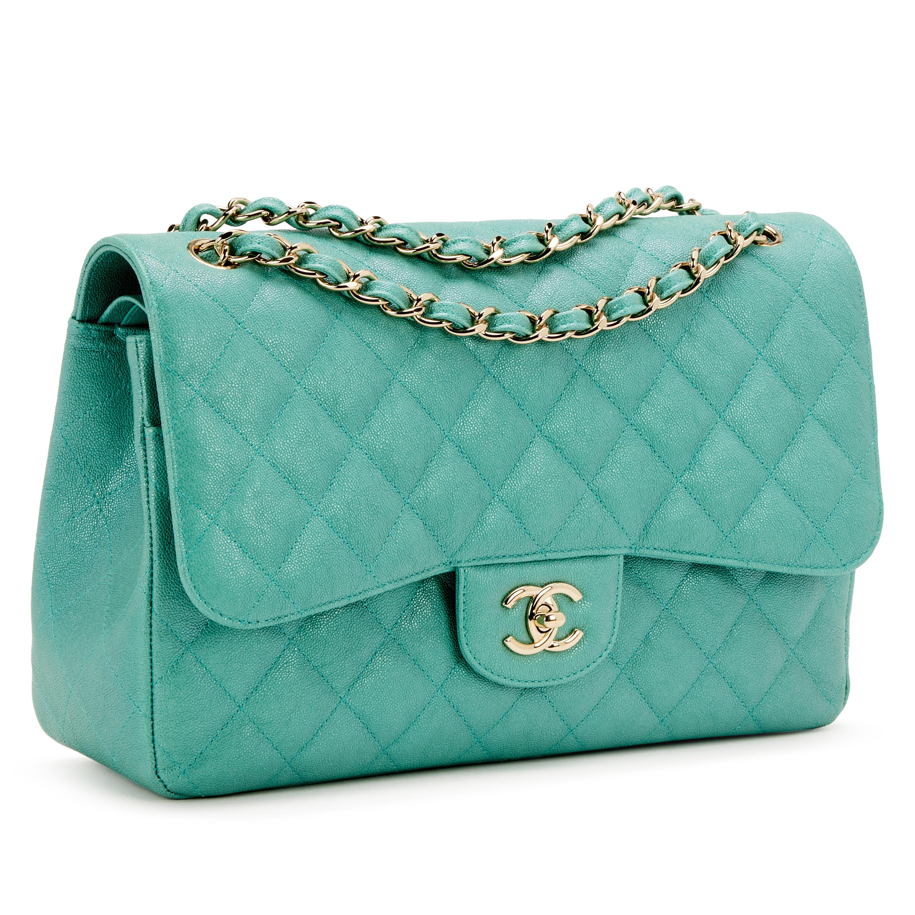 Chanel Mint Green Quilted Caviar Small Classic Double Flap Bag