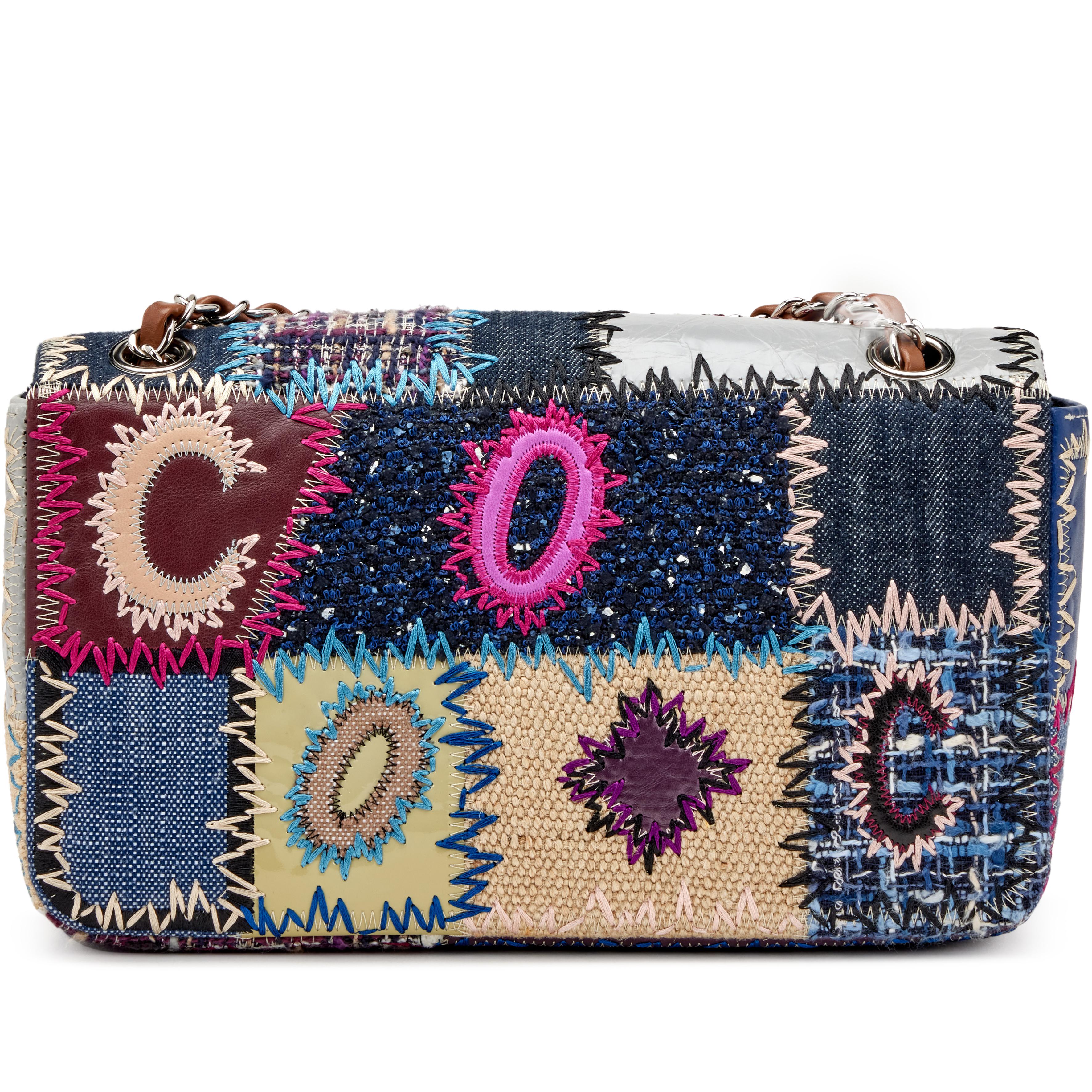 Chanel Blue, Purple, And Beige Denim And Leather Patchwork