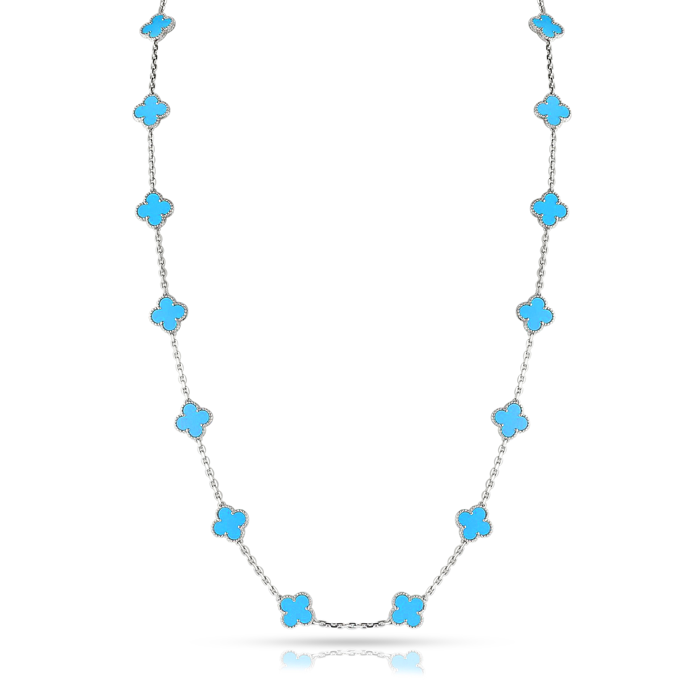 White Gold and Turquoise 20 Motifs Vintage Alhambra Necklace