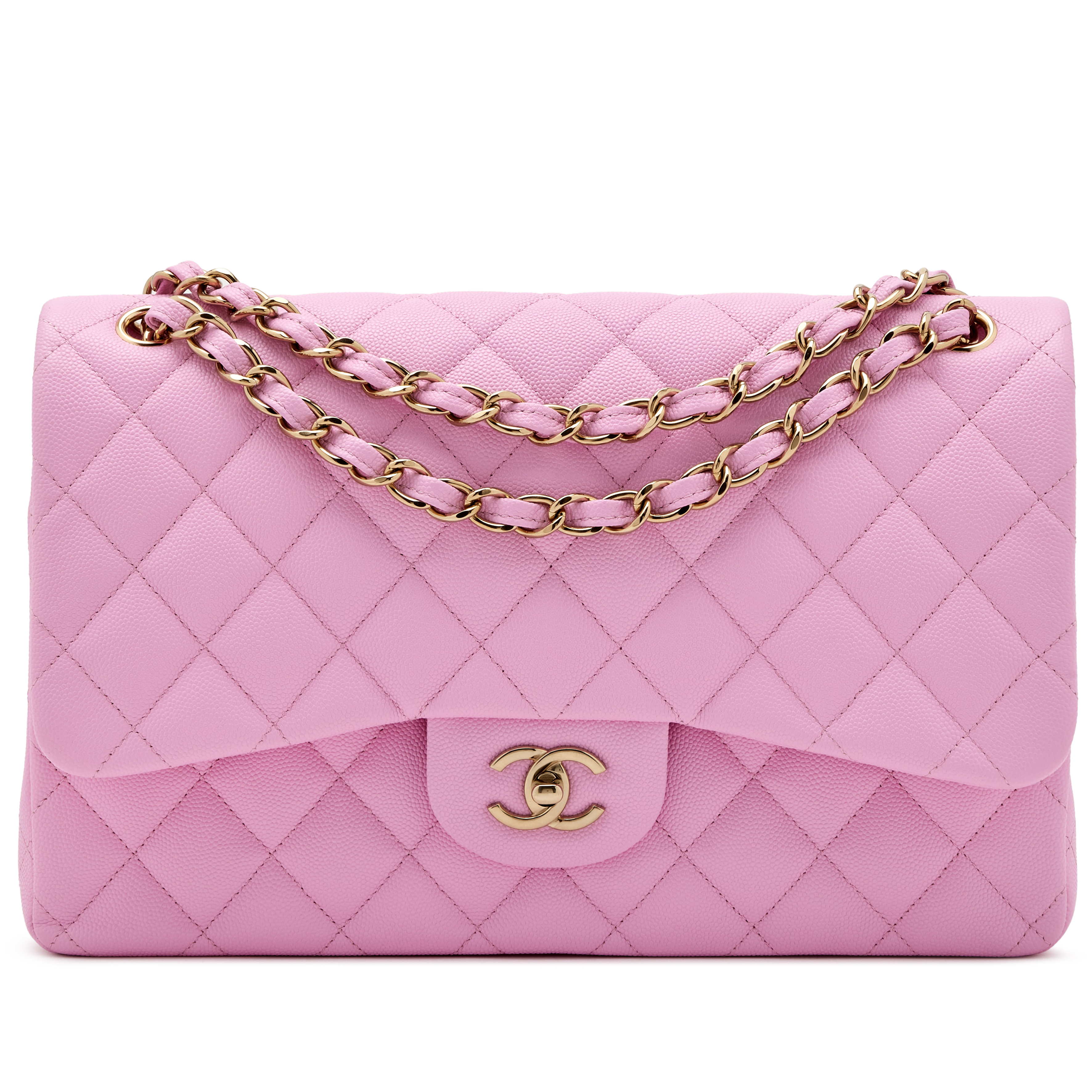 Chanel Lilac Pink Quilted Caviar Jumbo Classic Double Flap Gold
