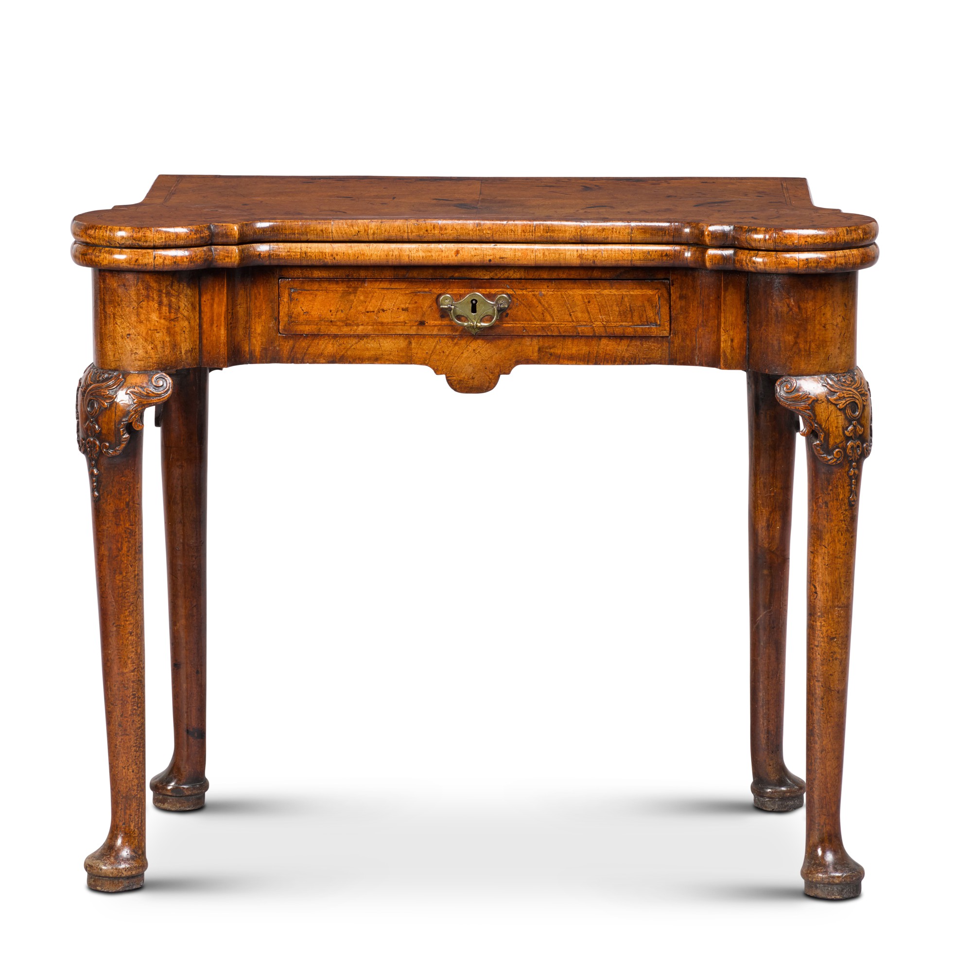 A I walnut 'concertinaaction' card table, circa 1725