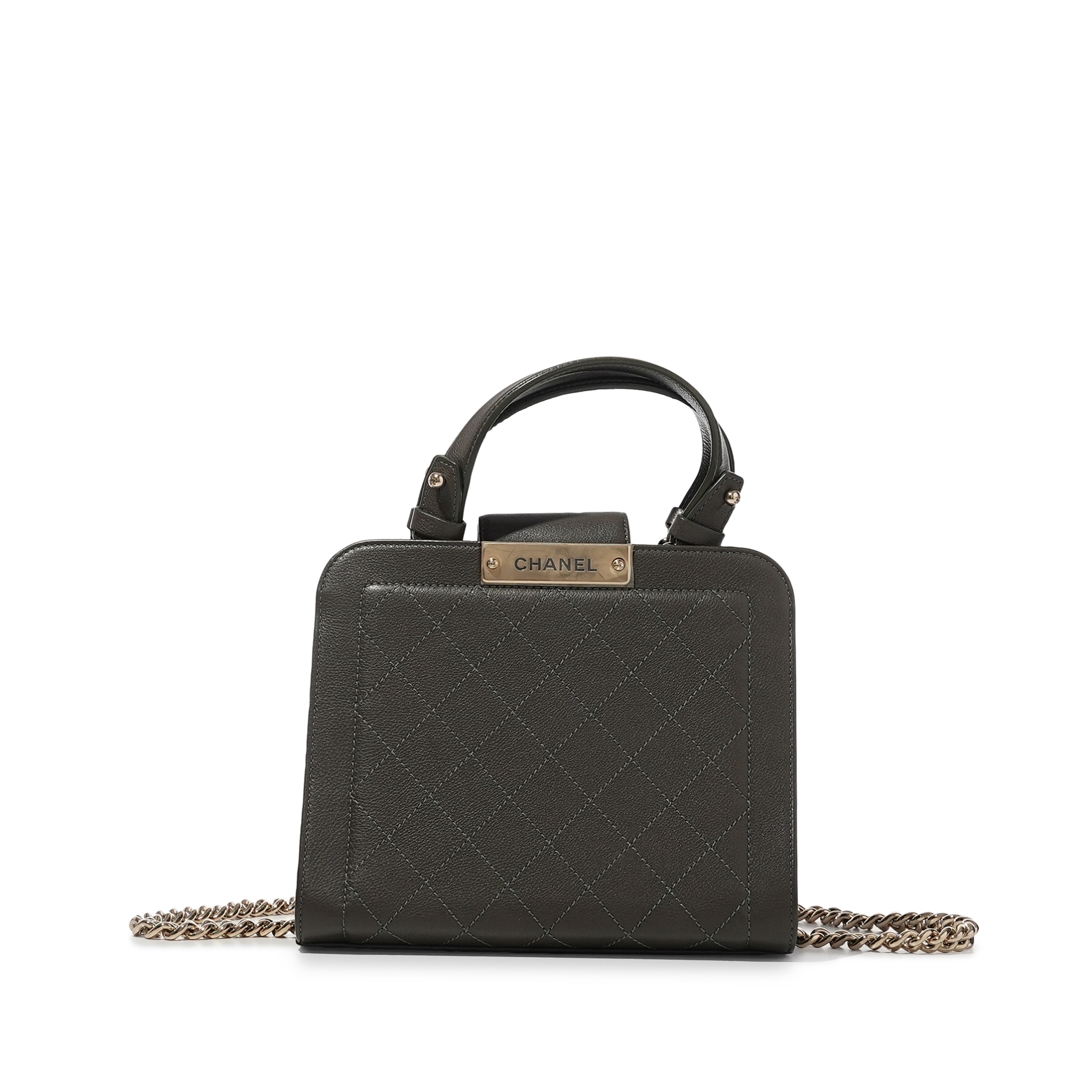 Chanel Dark Green Quilted Chanel Click Label Shopping Bag Gold Hardware