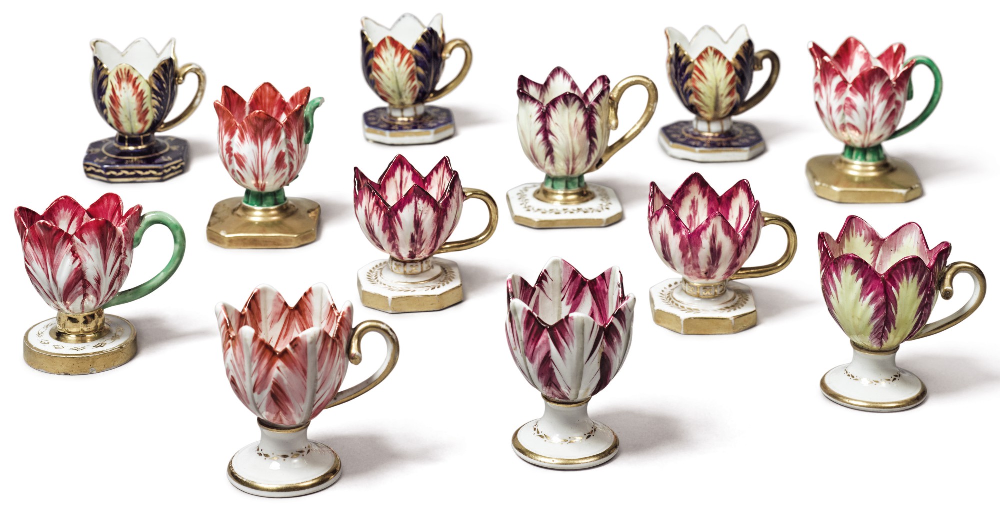 A GROUP OF TWELVE ENGLISH PORCELAIN TULIP ICECUPS, CIRCA 182030