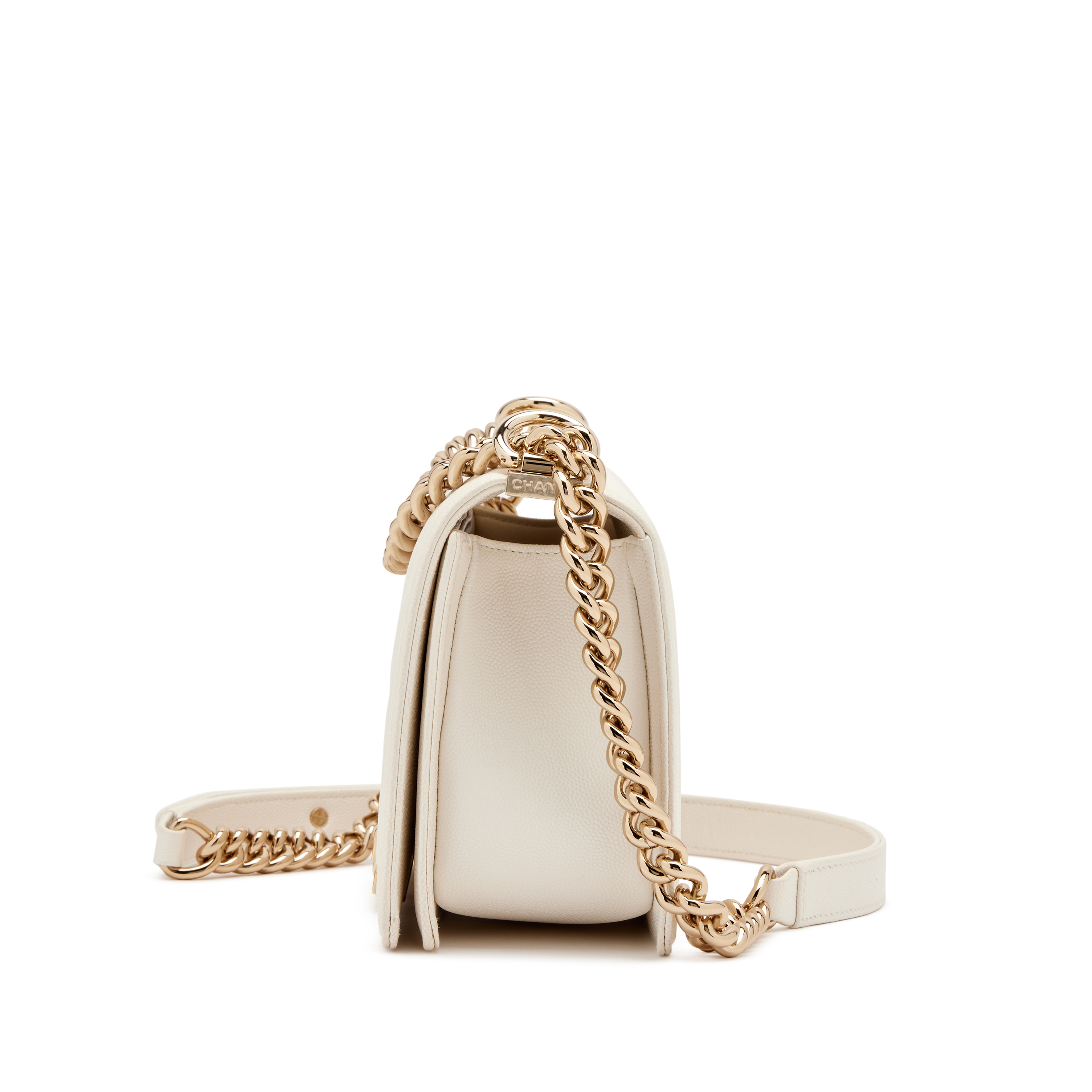 Chanel Cream White Chevron Quilted Caviar Old Medium Boy Bag Light