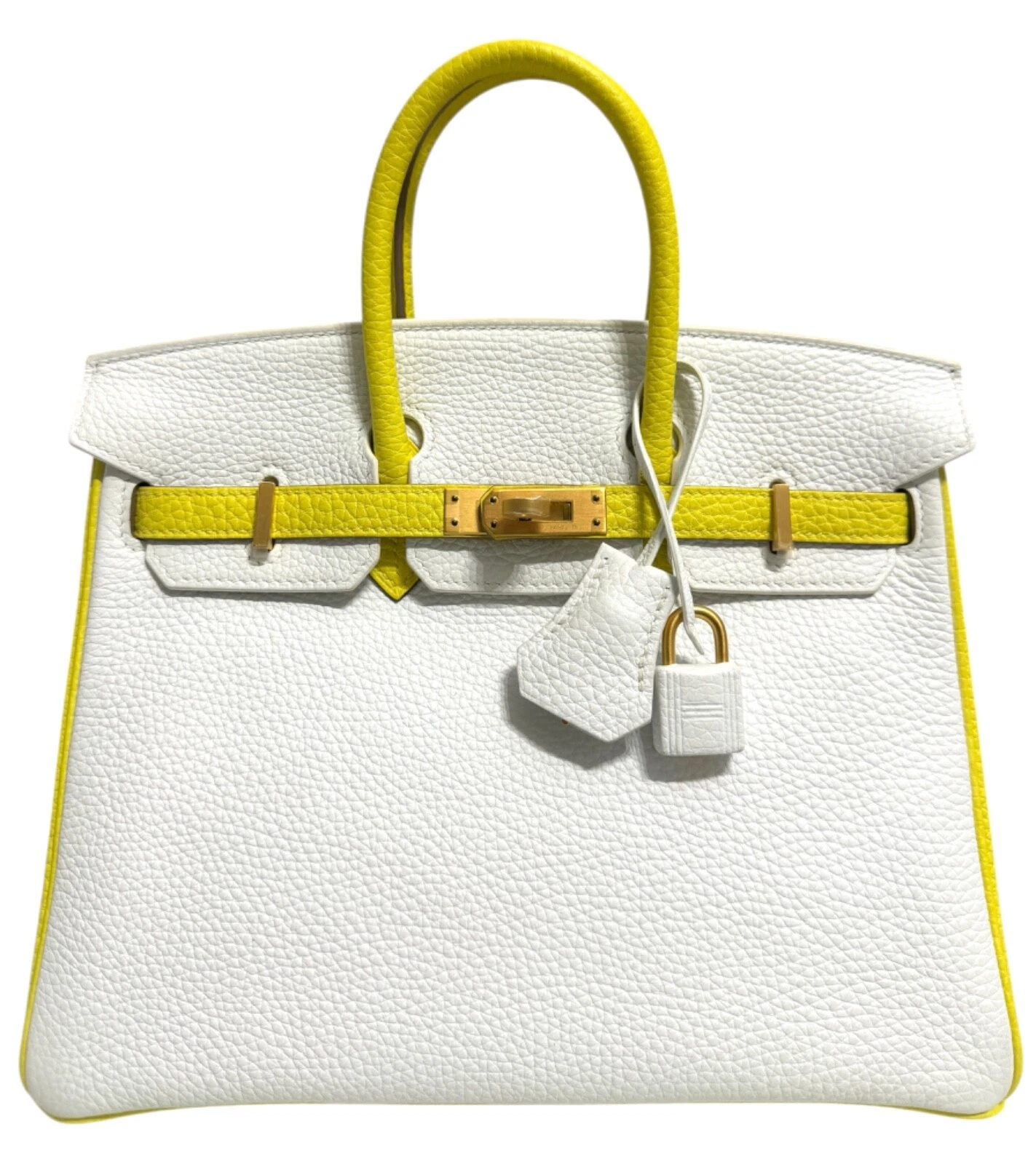 Hermès White And Lime Togo HSS Birkin 25 Brushed Gold Hardware 