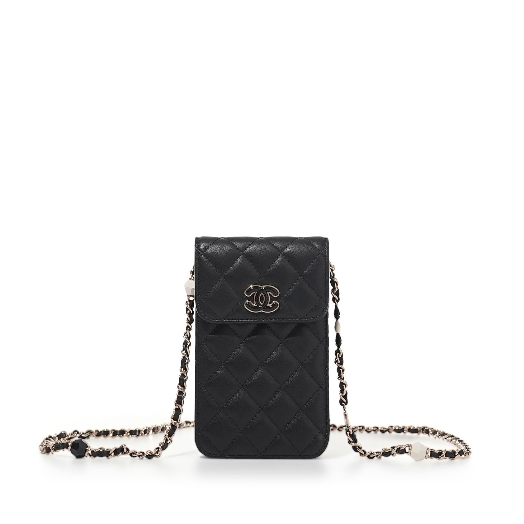 CHANEL ウォレット phoneholder レア！ ブラック 新品同様 CHANEL シャネル チェーンウォレット レディース ブラック
