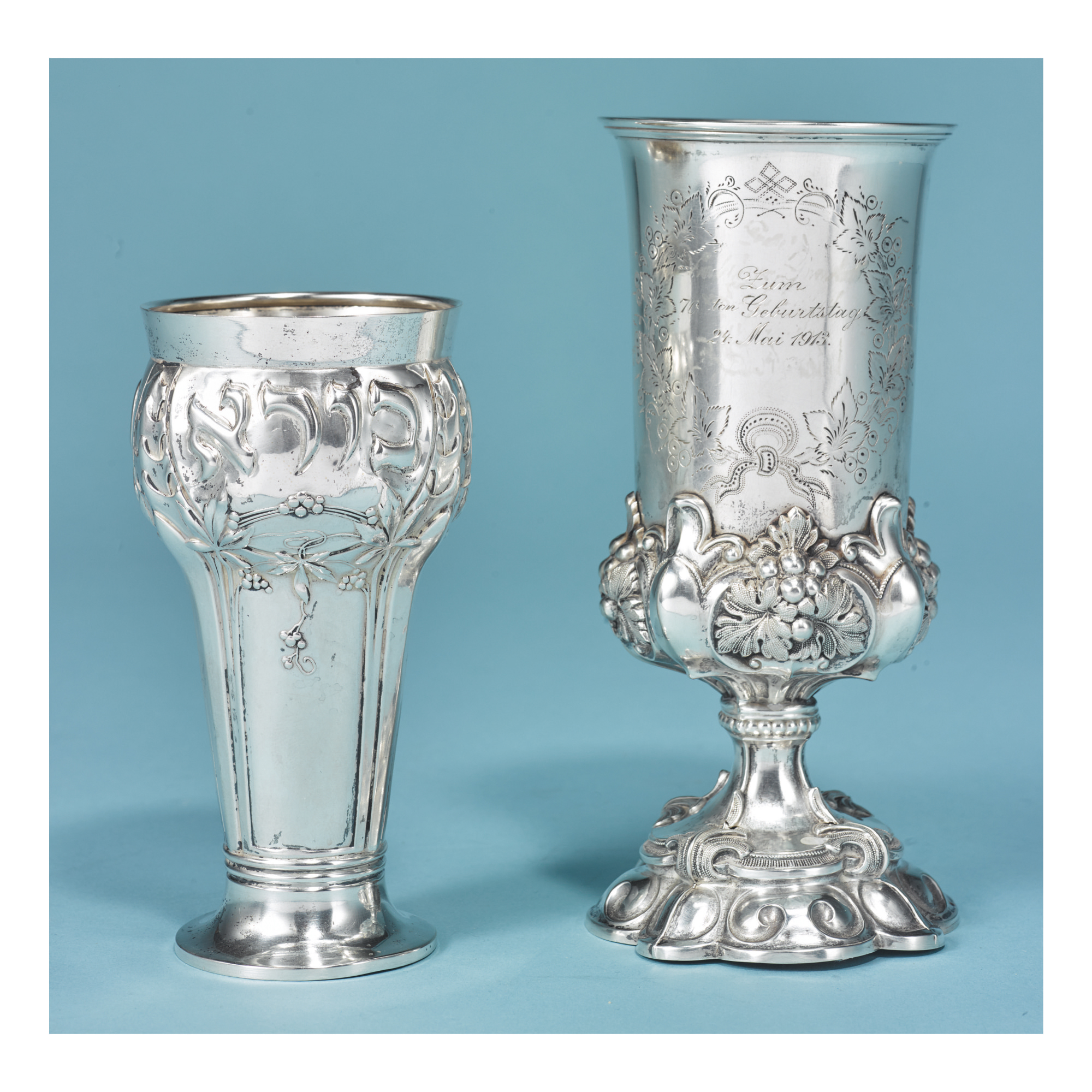 TWO GERMAN SILVER KIDDUSH CUPS, CIRCA 1860 / CIRCA 1900 Important