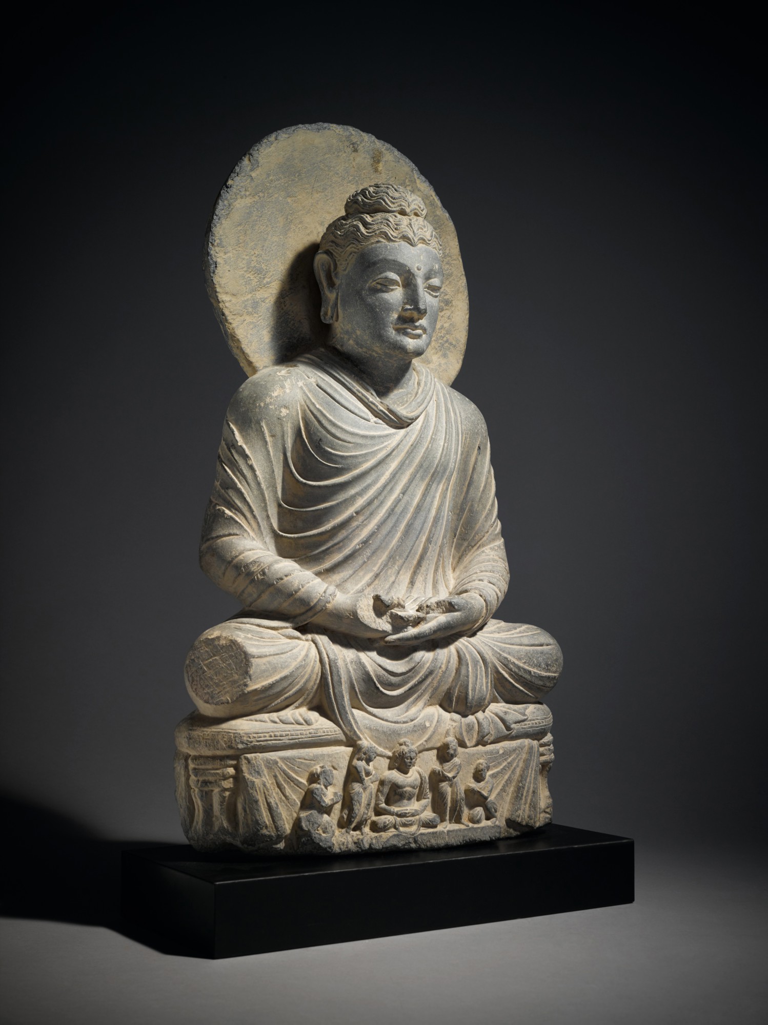 A Gray Schist Figure of the Seated Buddha, Ancient Region of Gandhara ...