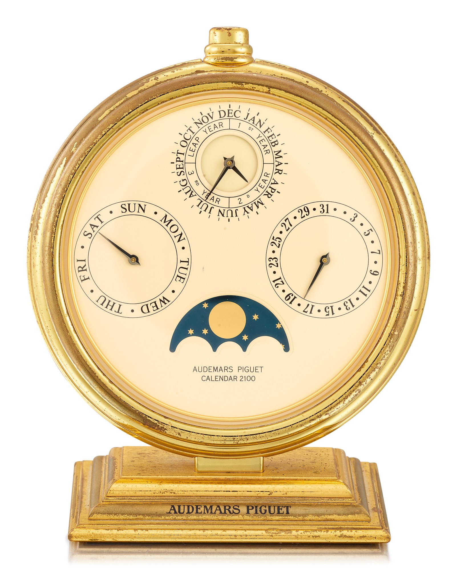 AUDEMARS PIGUET CALENDAR 2100 A GILT BRASS DESK PERPETUAL CALENDAR 