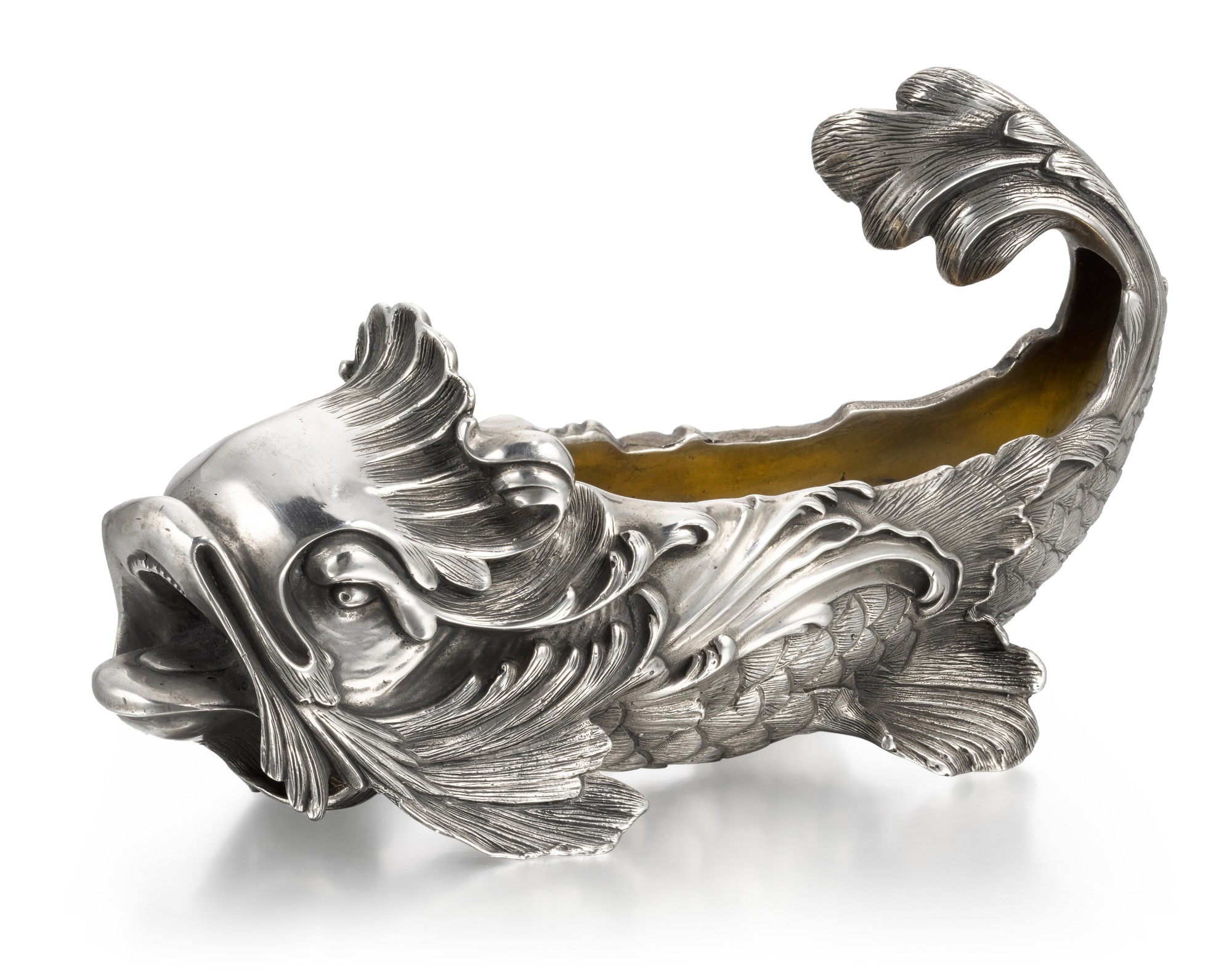 A Fabergé silver salt-cellar in the form of a dolphin, workmaster ...