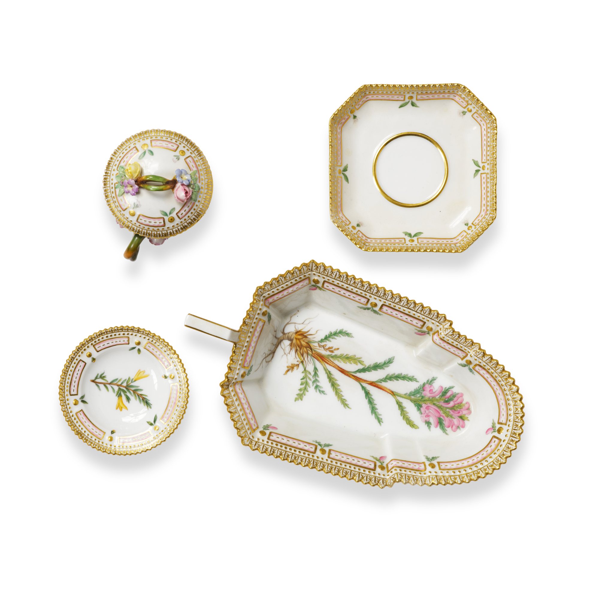 A Royal Copenhagen 'Flora Danica' Pickle Dish, PotdeCreme Cup, Cover