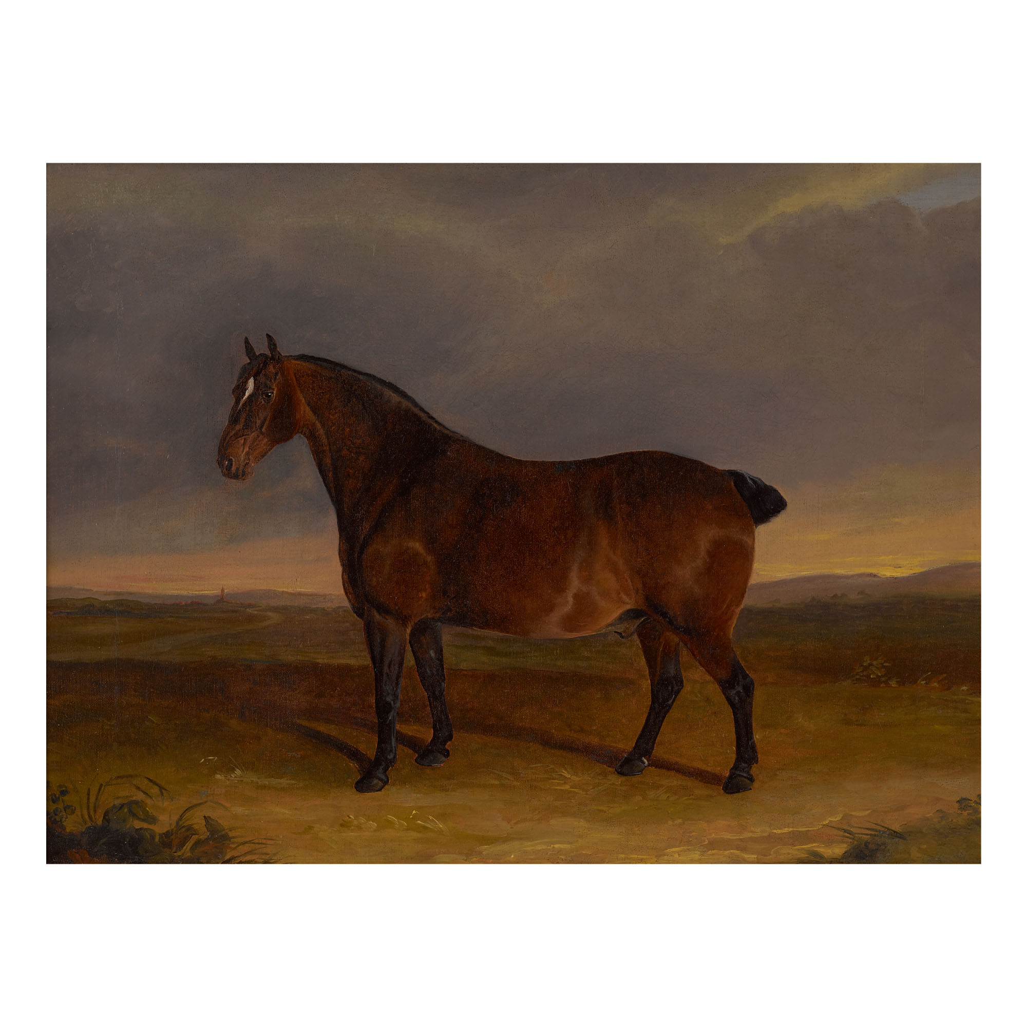 CIRCLE OF BENJAMIN HERRING SNR. A DARK BAY COB IN A LANDSCAPE