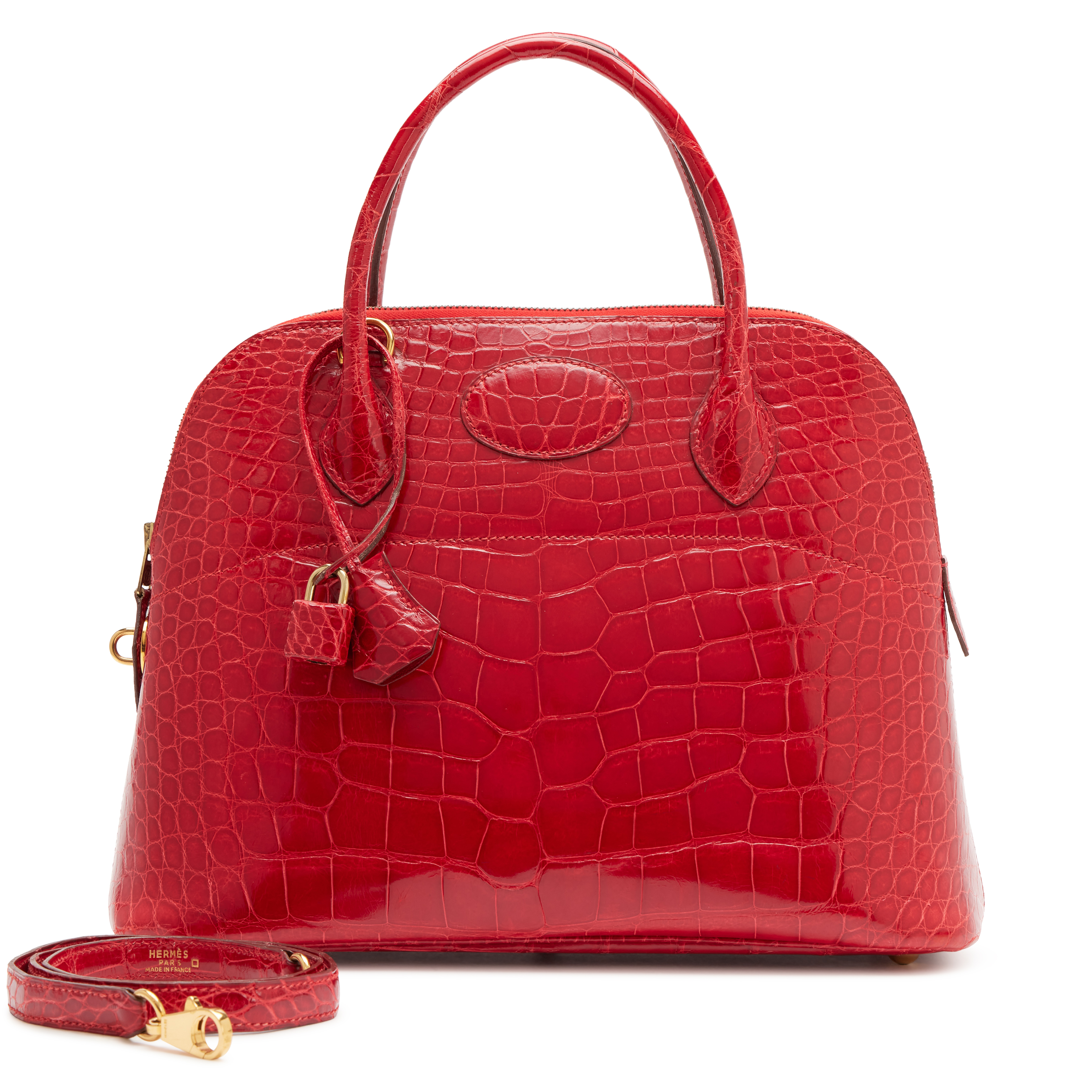 Hermès Vintage Vintage Braise Shiny Alligator Bolide 31 Gold