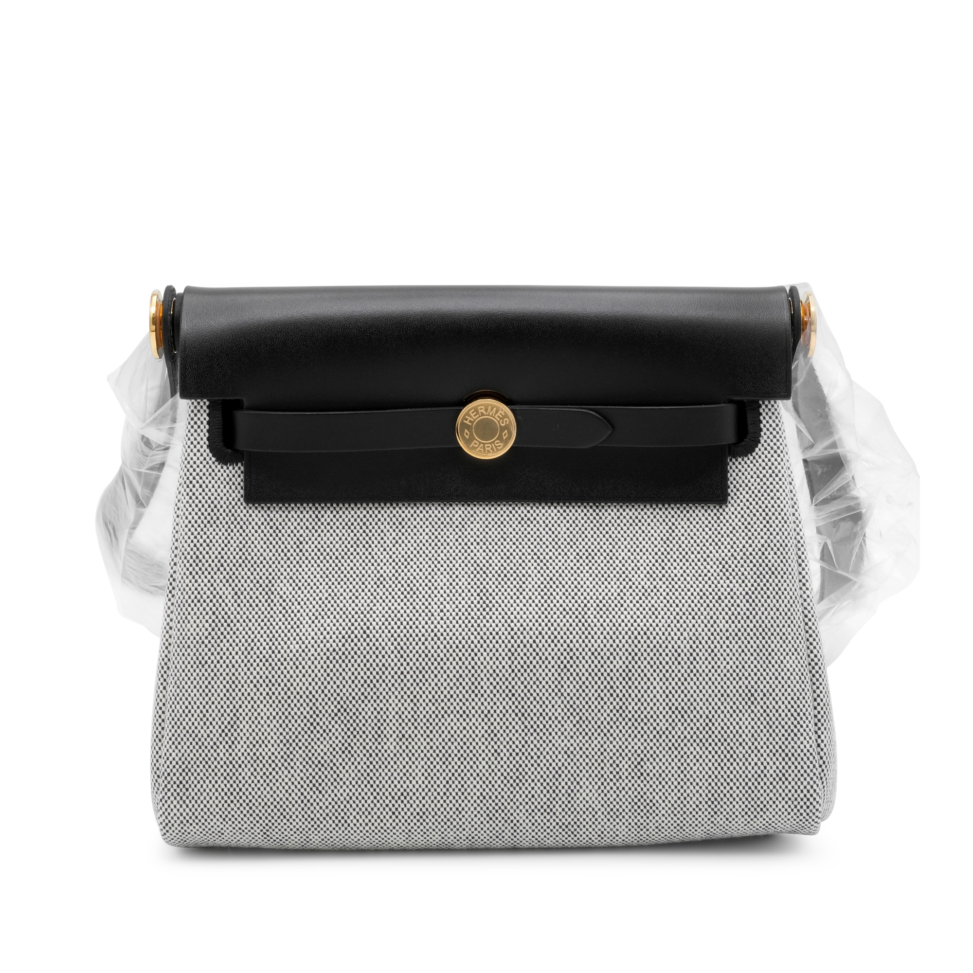 Hermès Black Vache Hunter And Ecru Toile Mini Herbag Zip 20