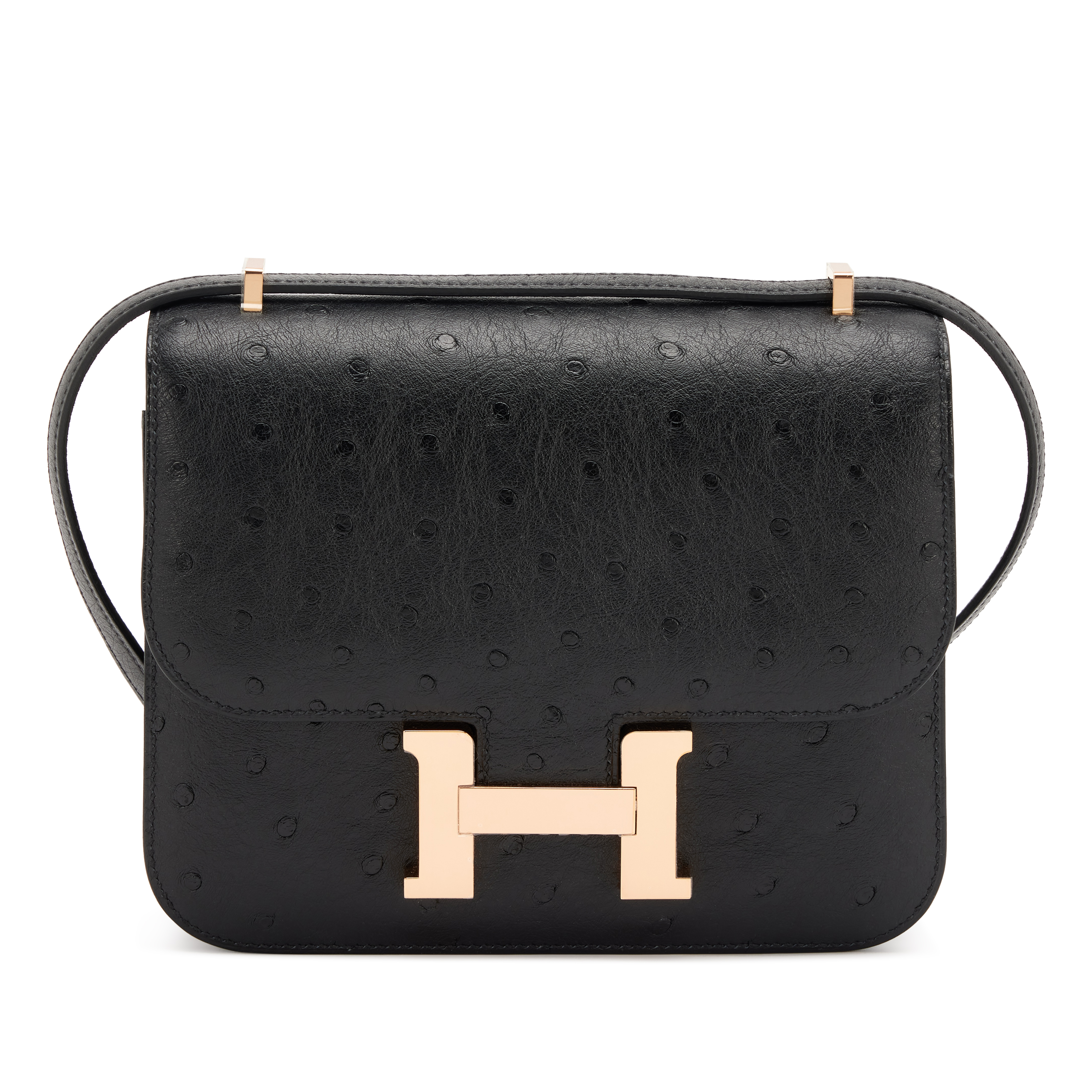 Hermès Black Ostrich Mini Constance 18 Rose Gold Hardware, 2023