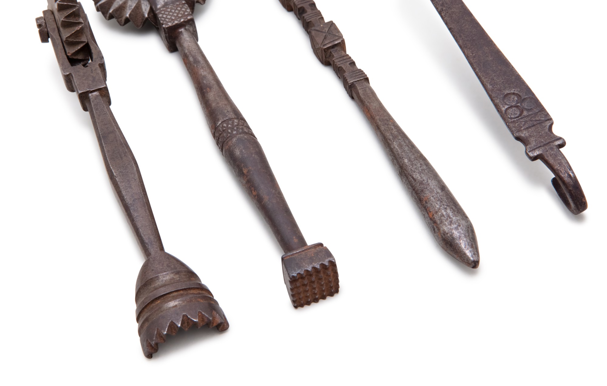 Group of Four HandWrought Iron Jagging Wheels, Southeastern Pennsylvania, Late 18th or Early