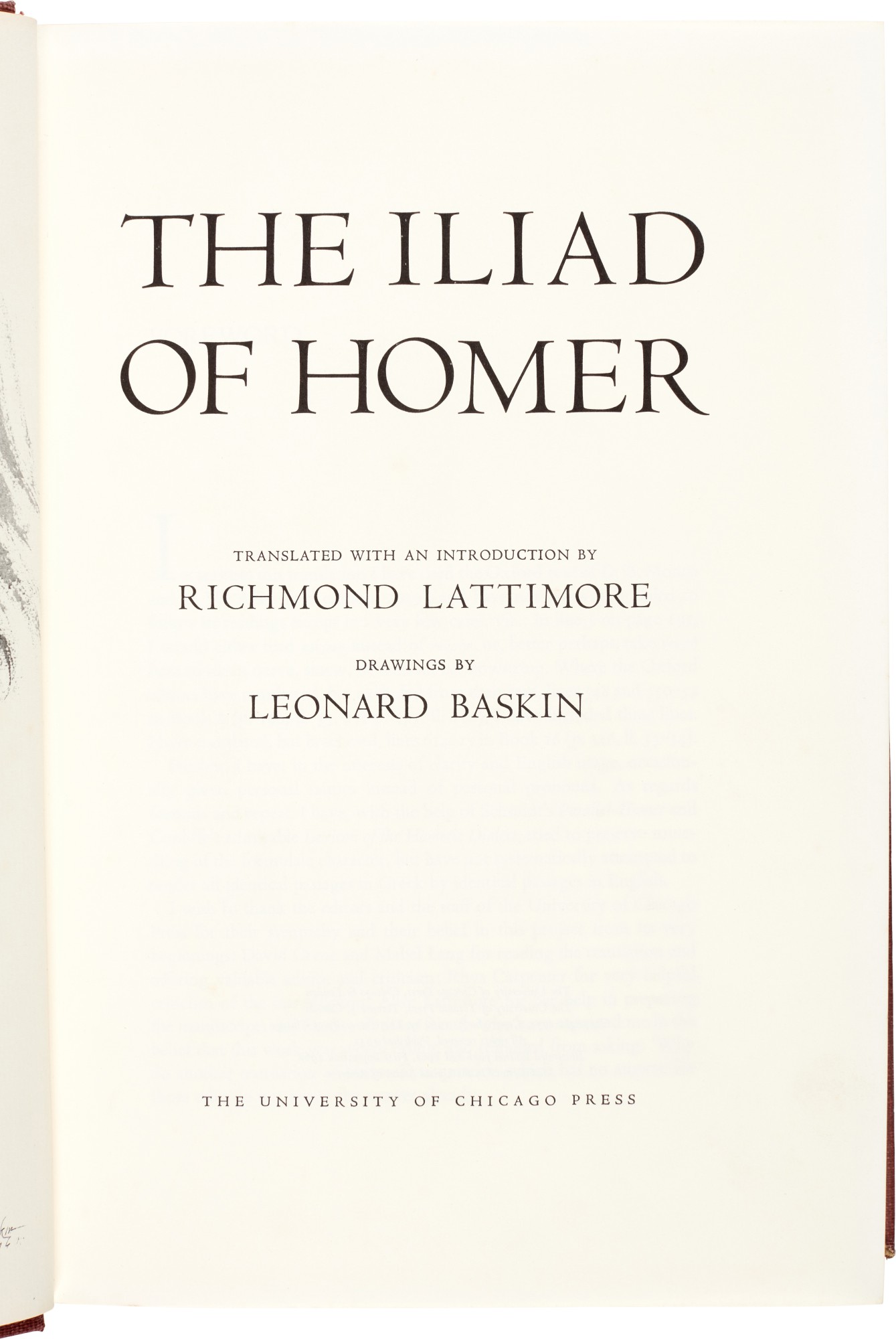 Homer The Iliad, trans. Lattimore, with illustrations by Leonard