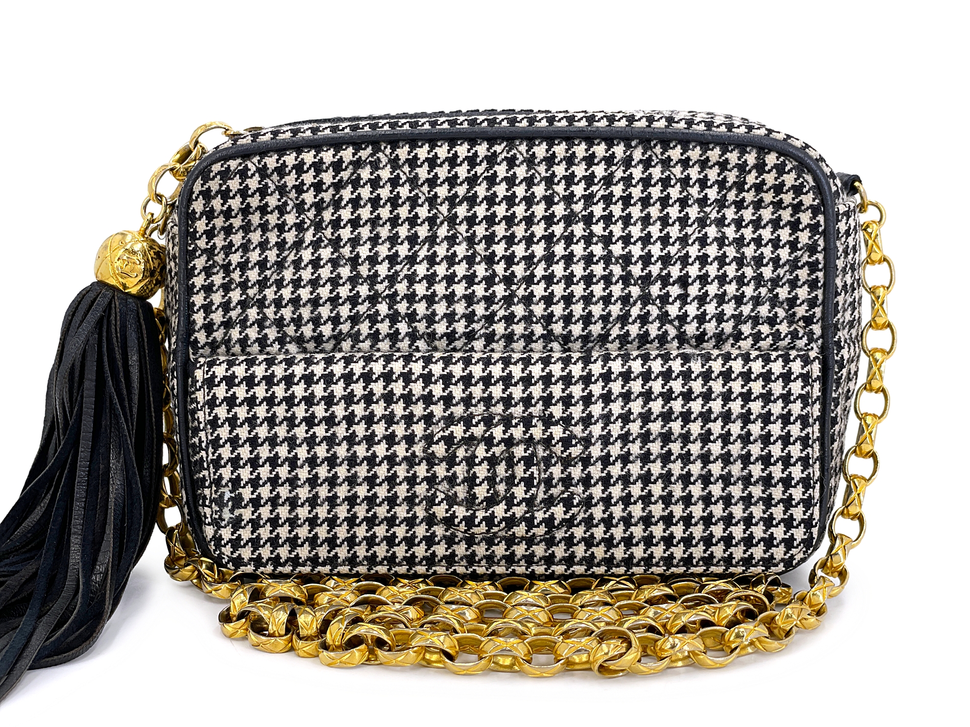 Chanel Vintage Vintage Black And White Micro Tweed Houndstooth