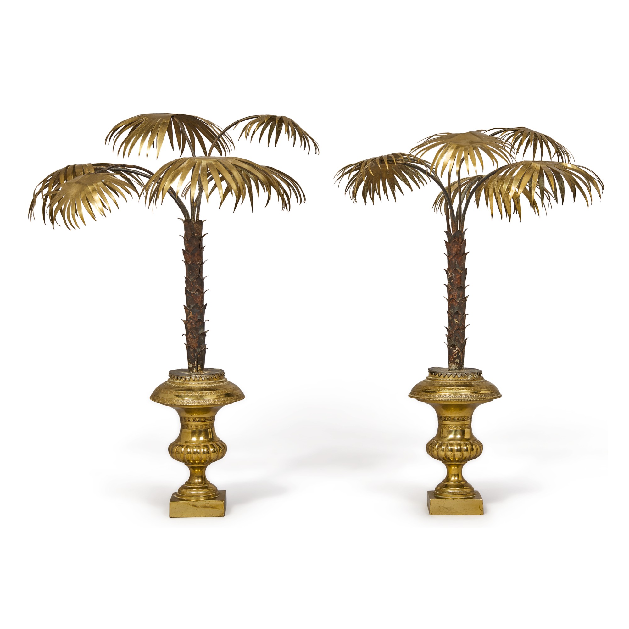 A PAIR OF GILT BRONZE POTTED PALMS Mario Buatta Prince of Interiors