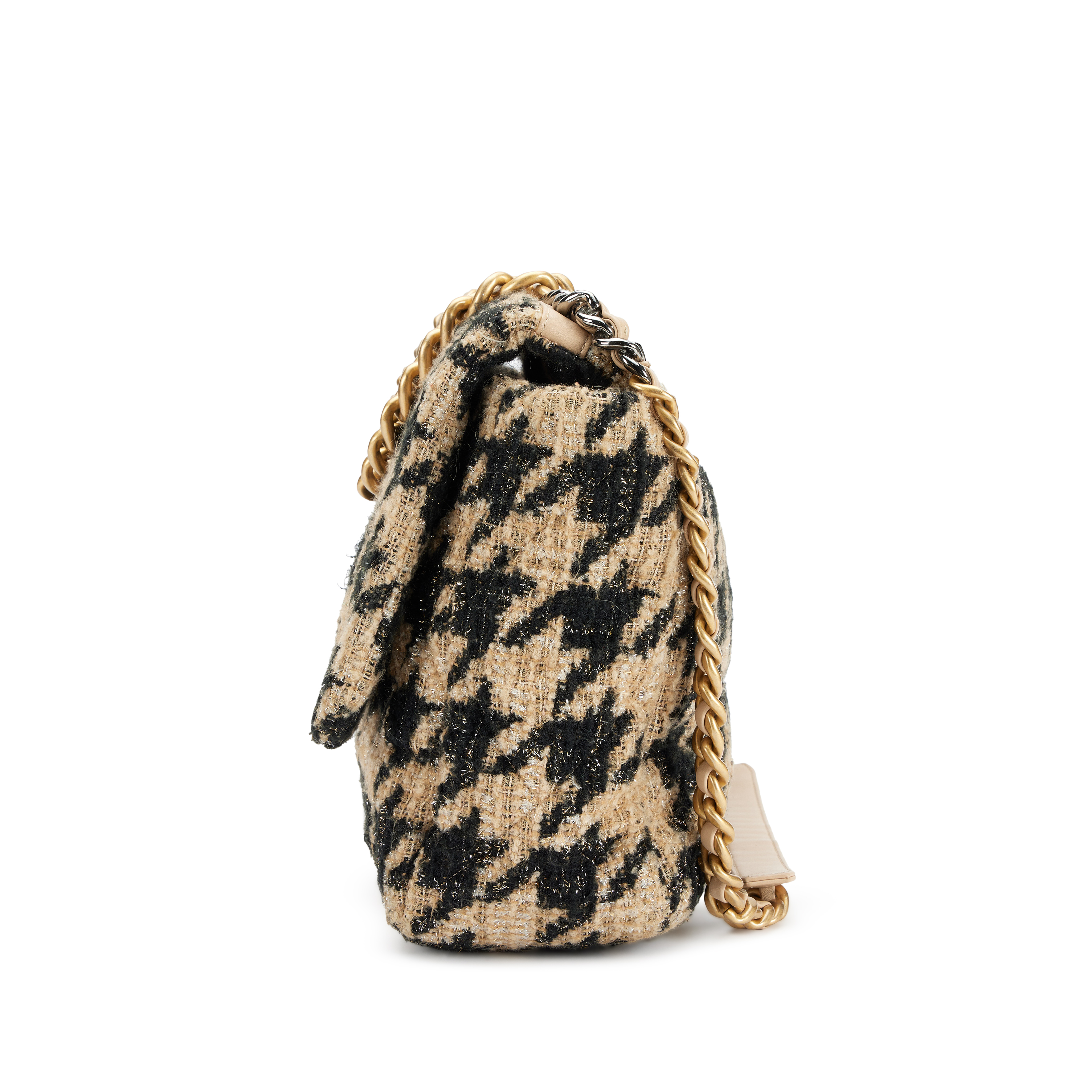 Beige, Black and Silver Houndstooth Tweed Maxi 19 Flap Bag Brushed Gold and Ruthenium Hardware, 2019 - Image 4