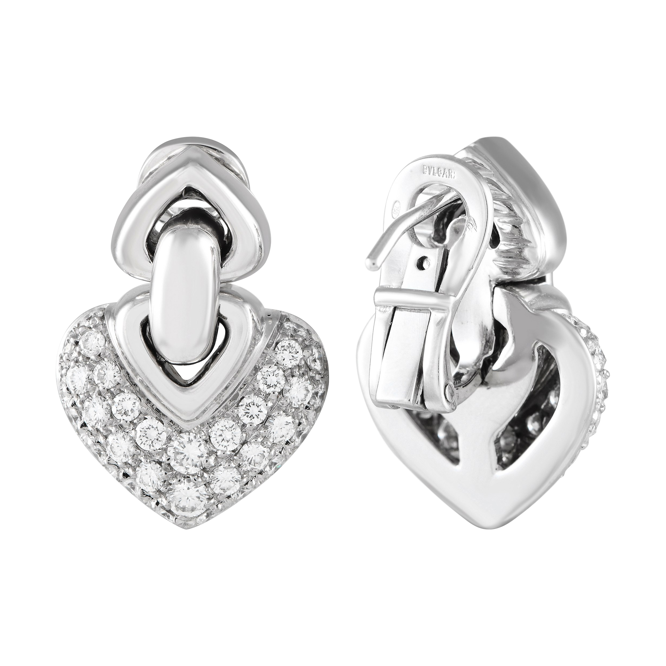 Bvlgari White Gold And Diamond Doppio Cuore Earrings