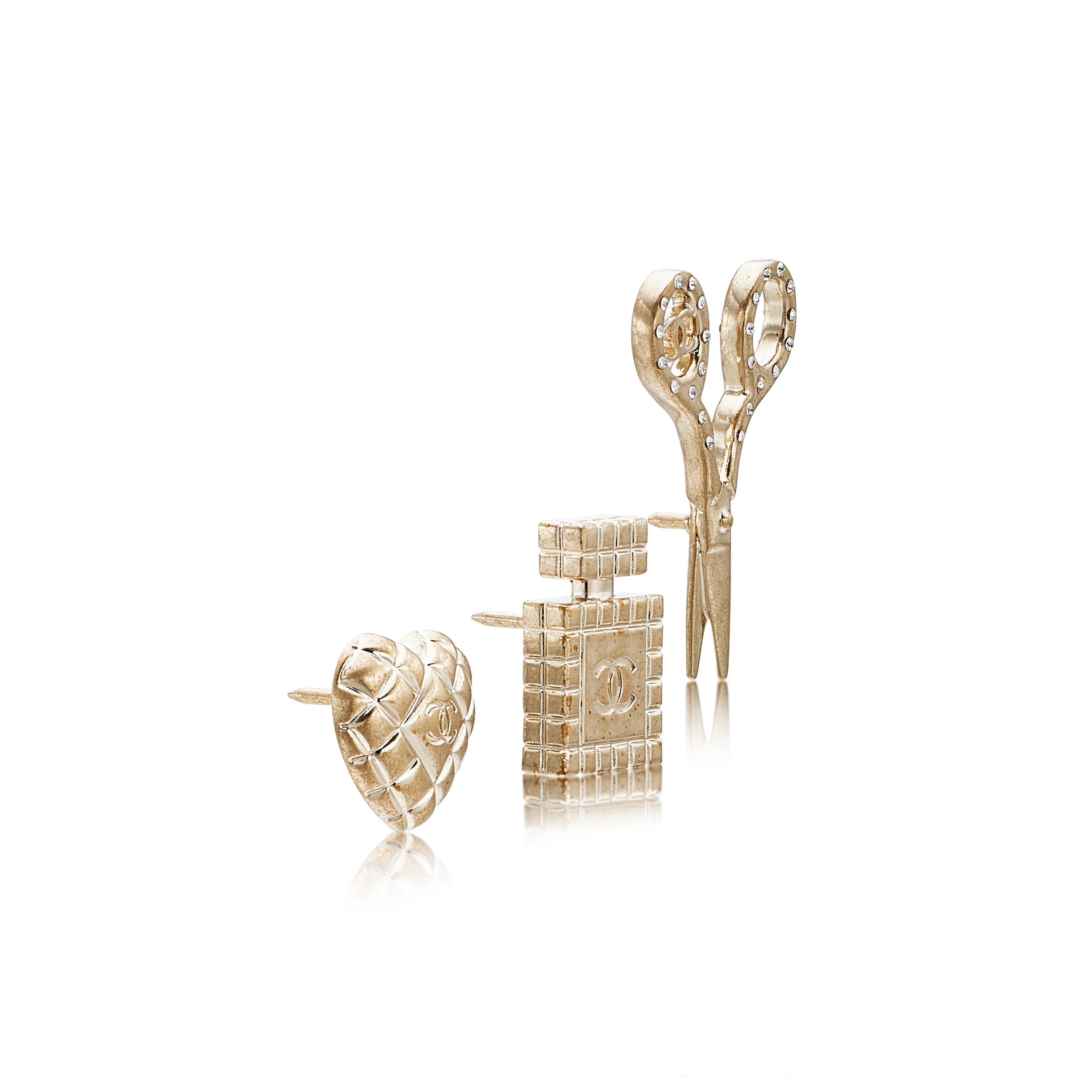 Chanel Gold Metal And Crystal CC Heart Shape, Scissors And