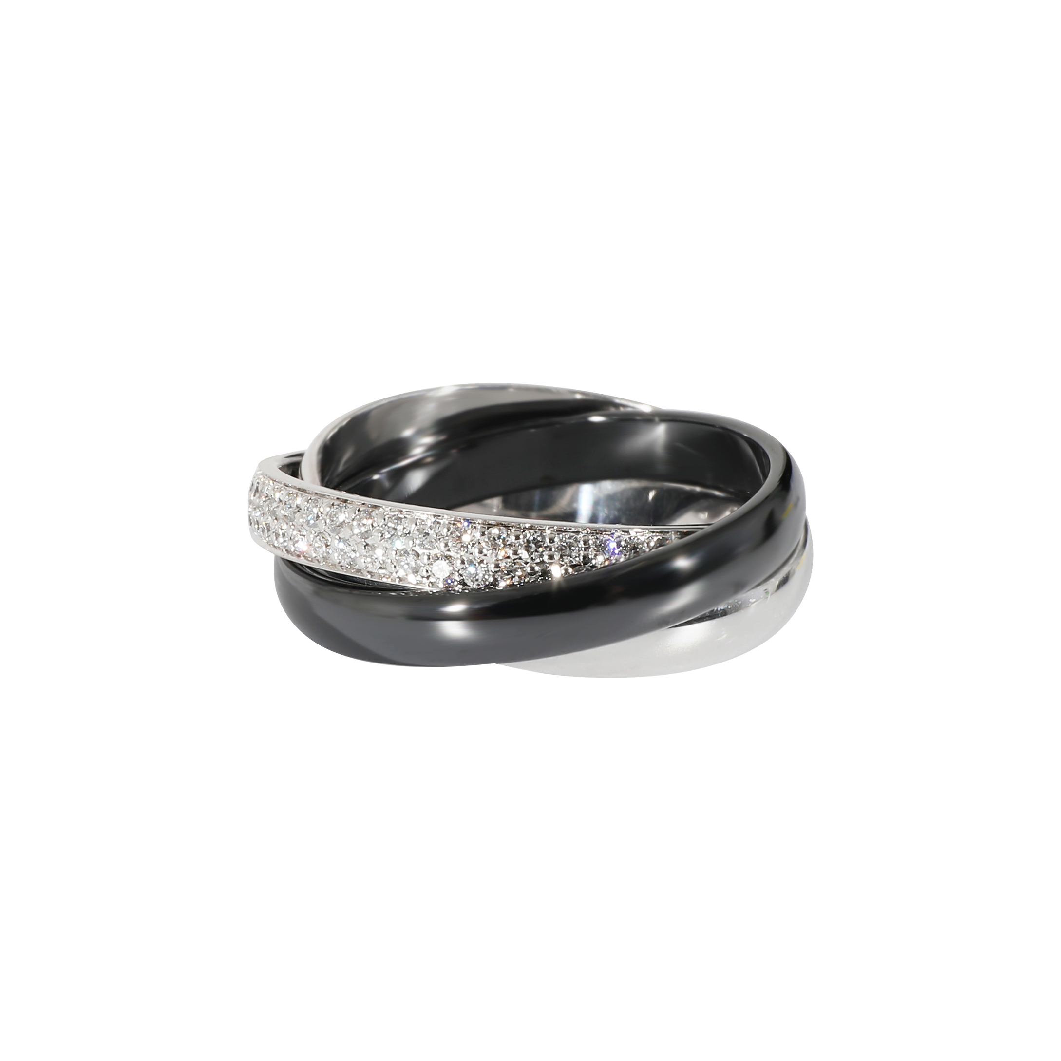 Cartier White Gold, Black Ceramic And Diamond Trinity Ring