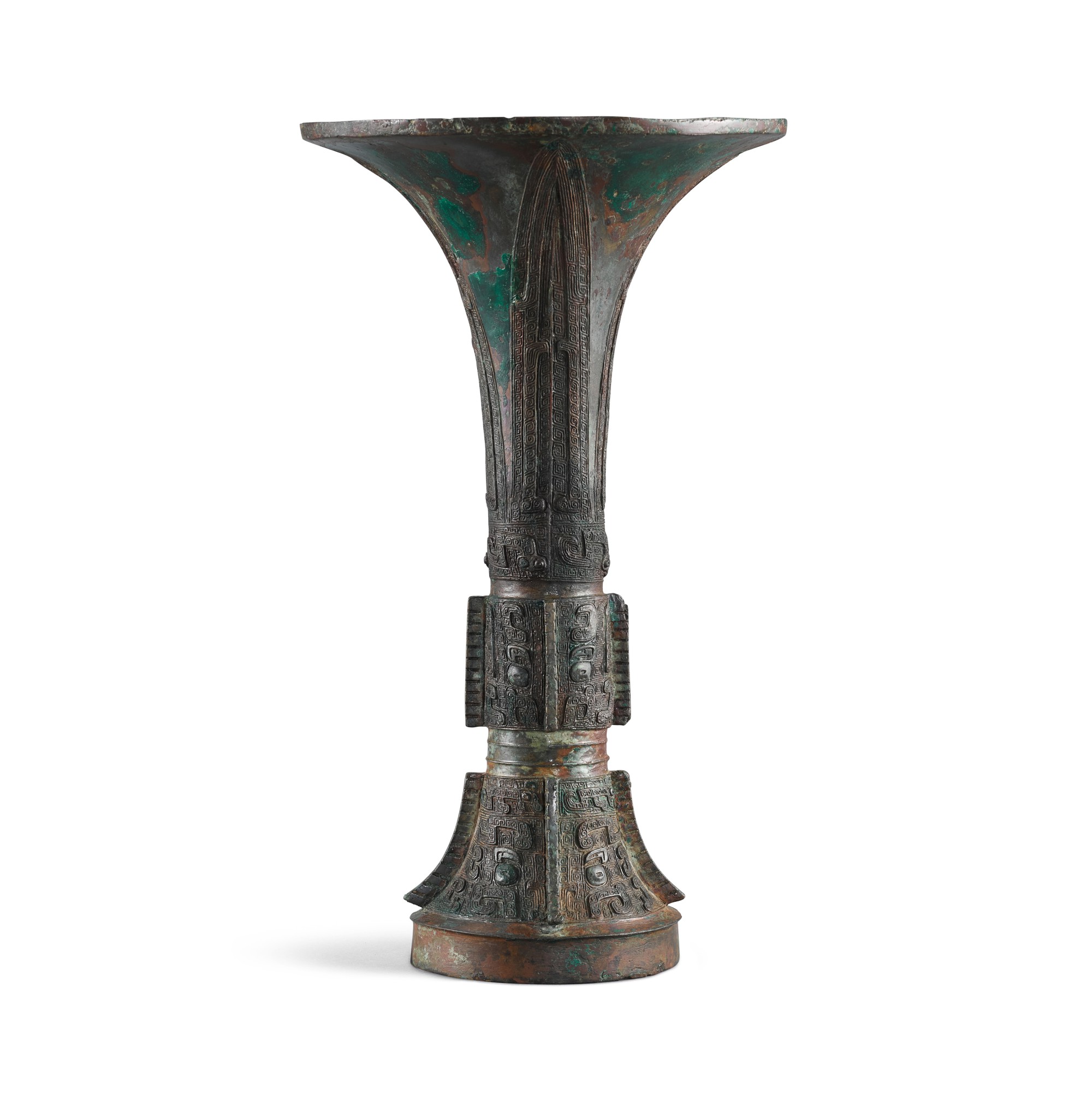 An inscribed archaic bronze ritual wine vessel, gu, Late Shang dynasty ...