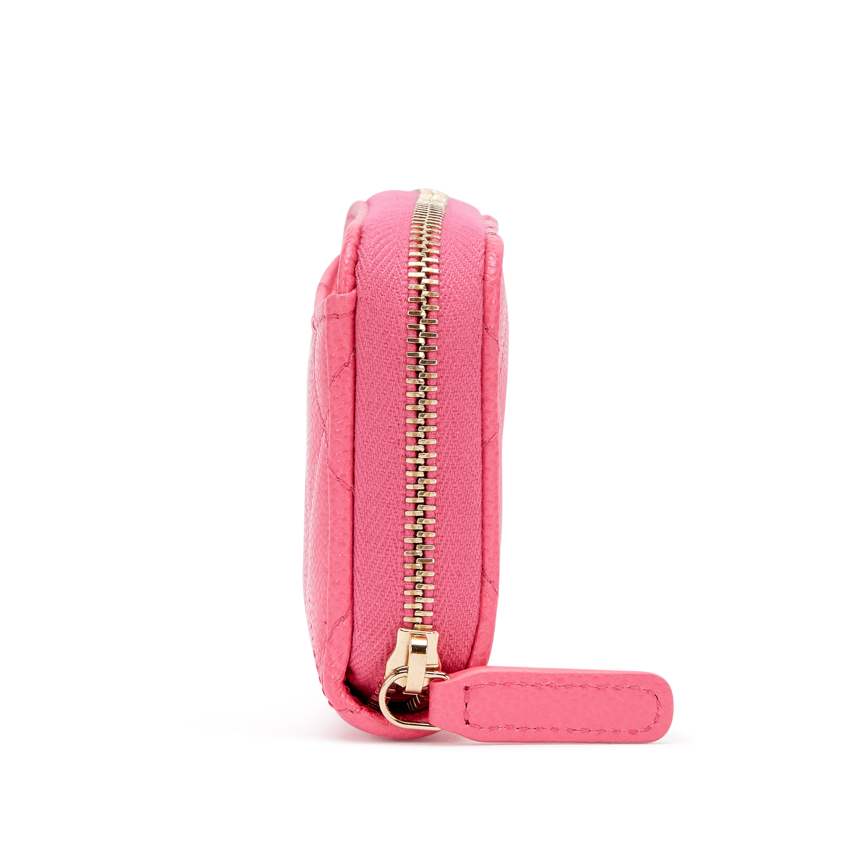 Chanel Neon Pink Quilted Caviar Zip Coin Purse Light Gold Hardware