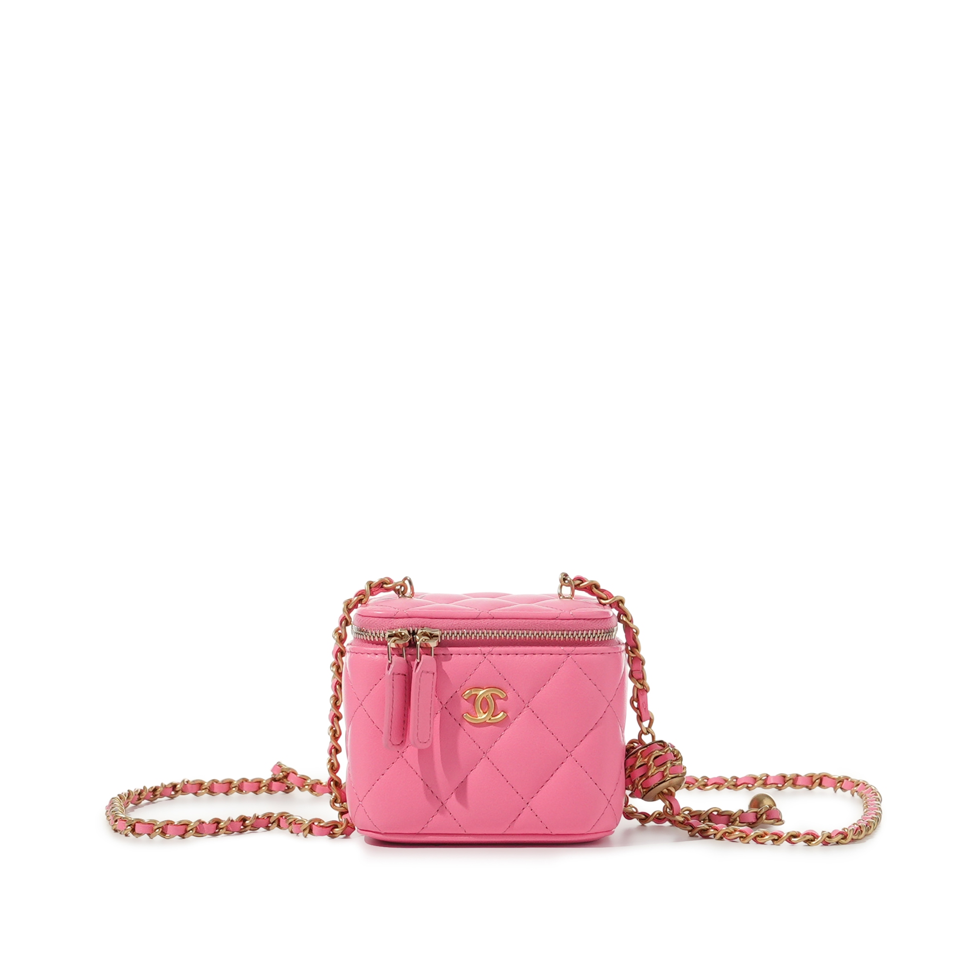 Chanel Pink Quilted Lambskin Mini Vanity Pearl Crush Aged Gold Hardware