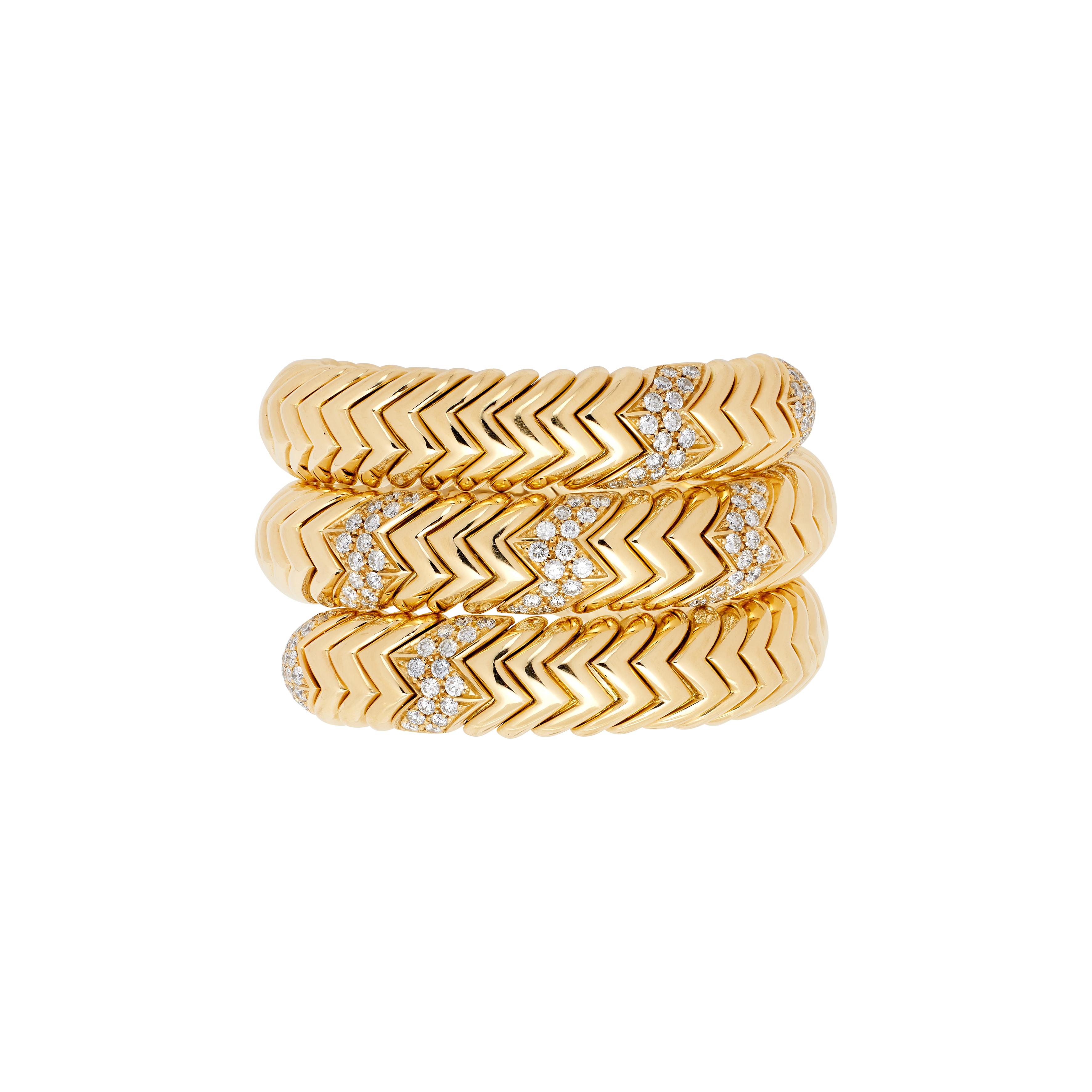 Bvlgari Vintage Gold And Diamond Three Row Spiga Bracelet