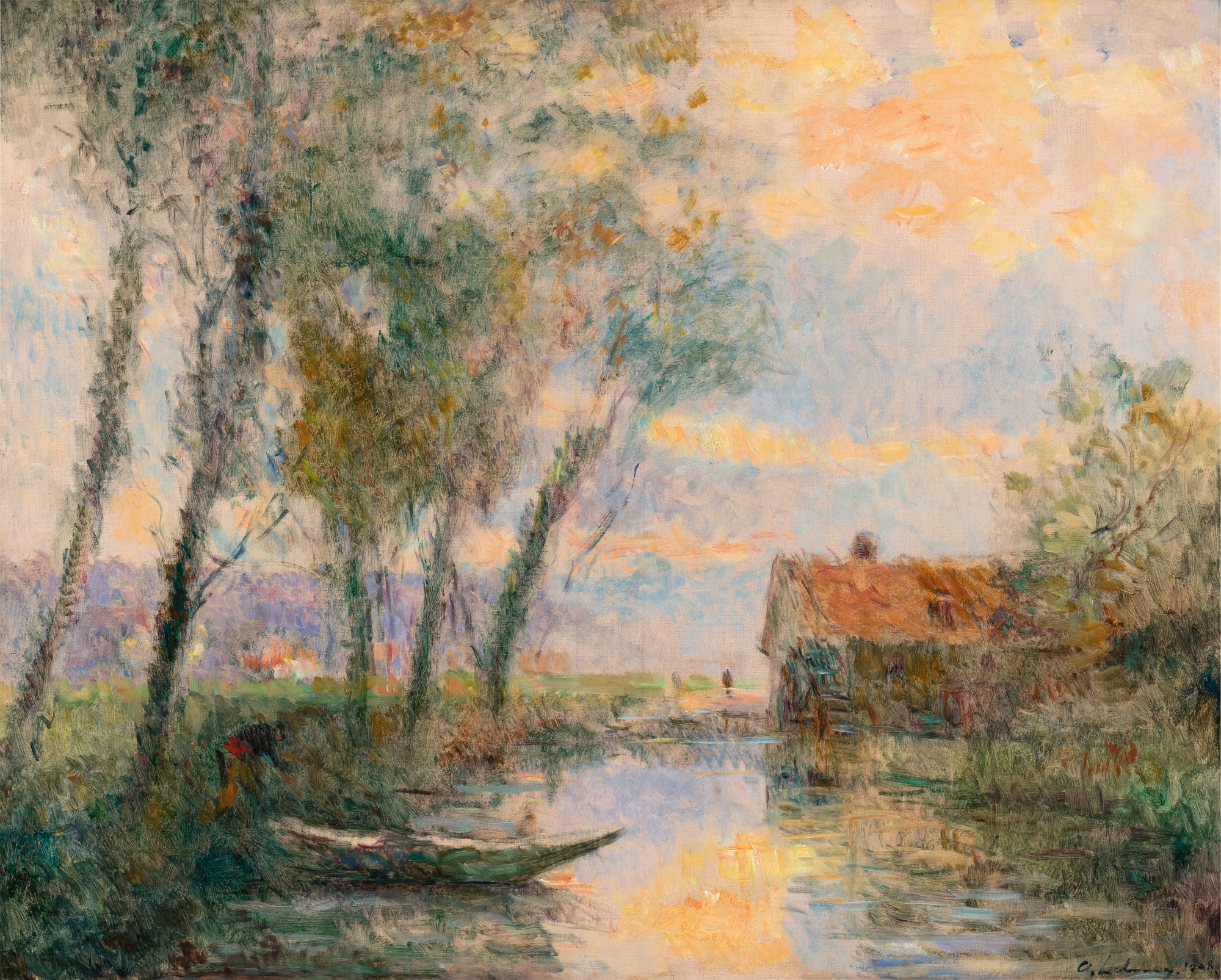 Bord de rivière normande avec barque