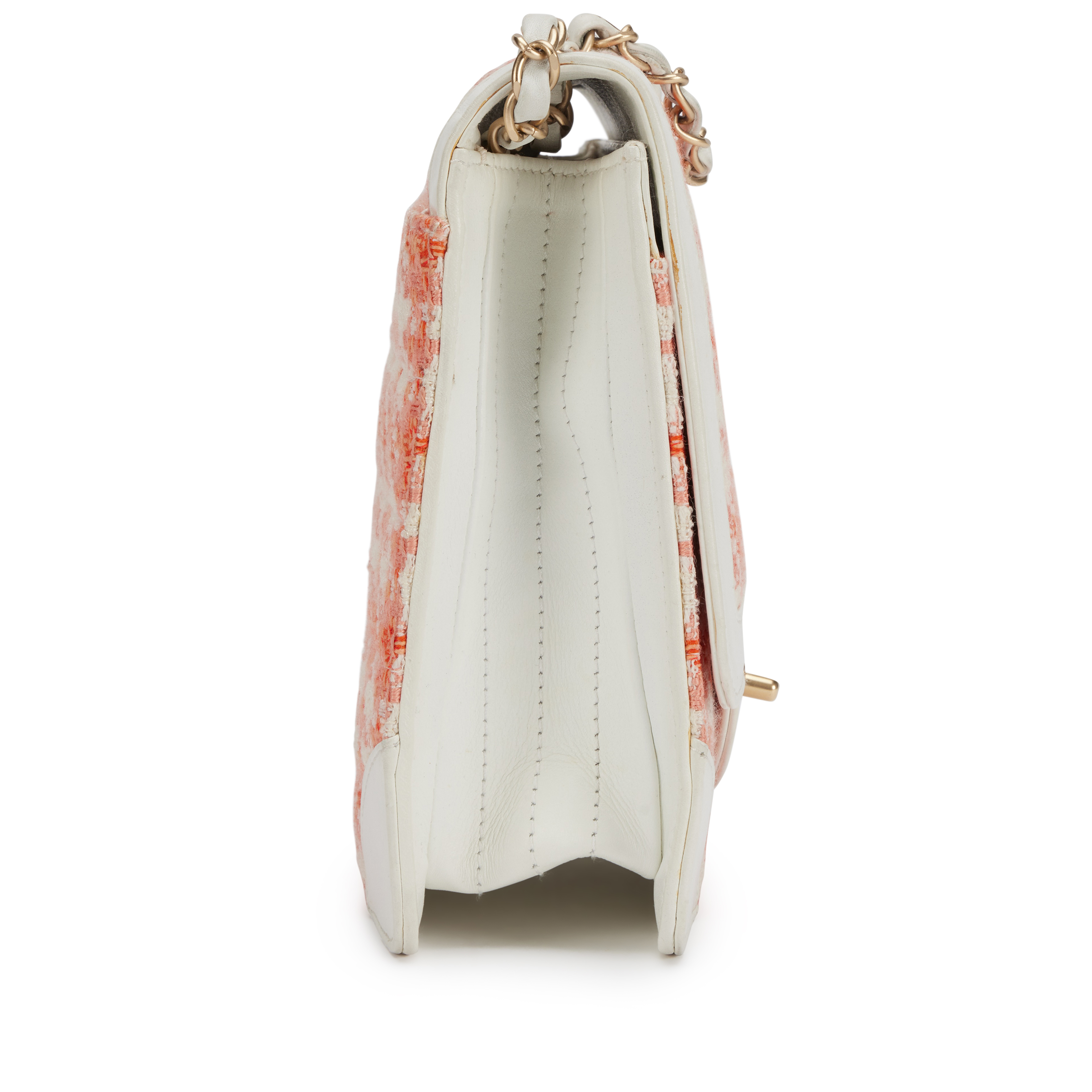 White and Orange Tweed, White Calfskin Chocolate Bar Quilted CC Square Flap Bag Brushed Gold Hardware, 2000-2002 - Image 2