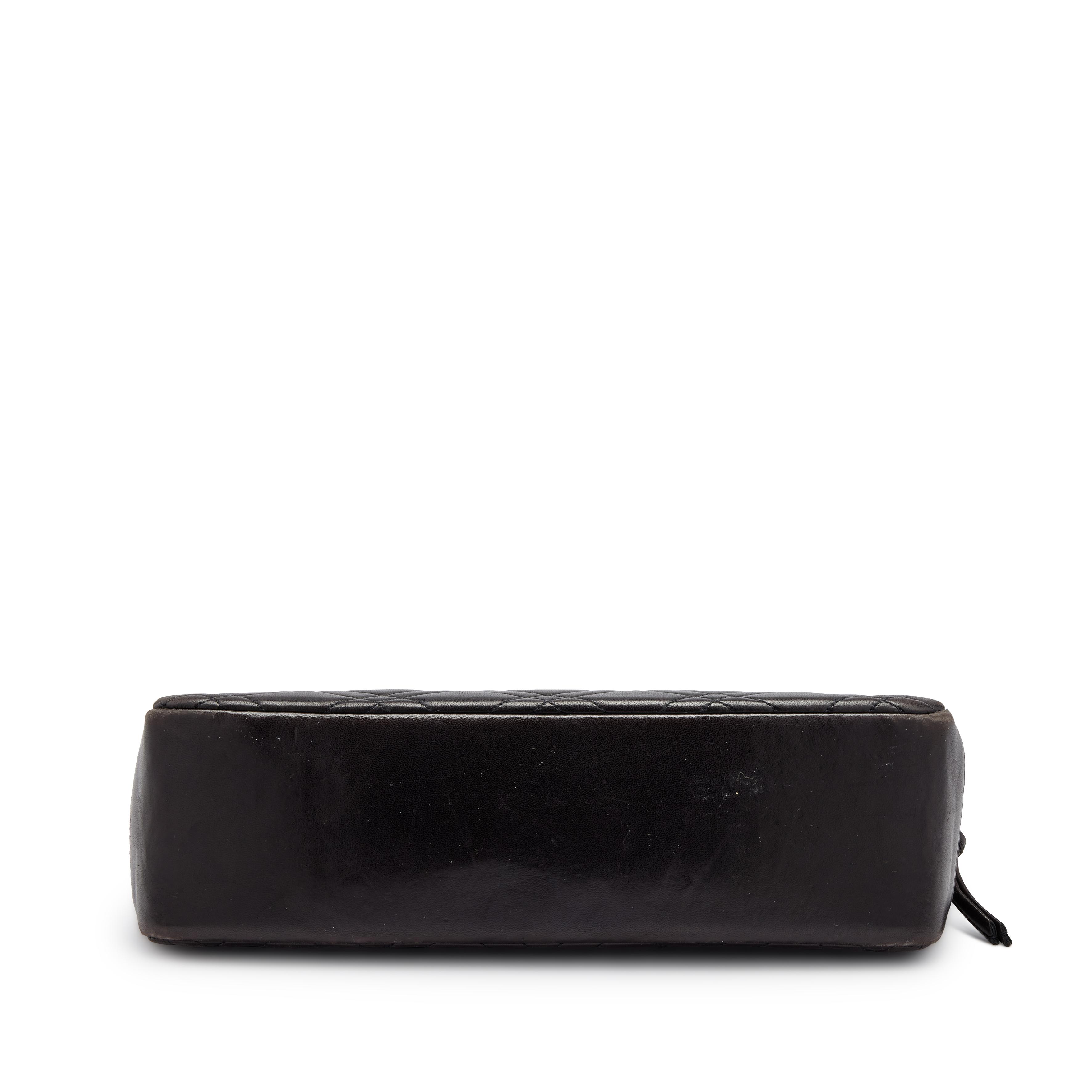 Black Double Quilted Lambskin Zip Chain Tote Gold Hardware, 1995 Luxury Handbags Vintage