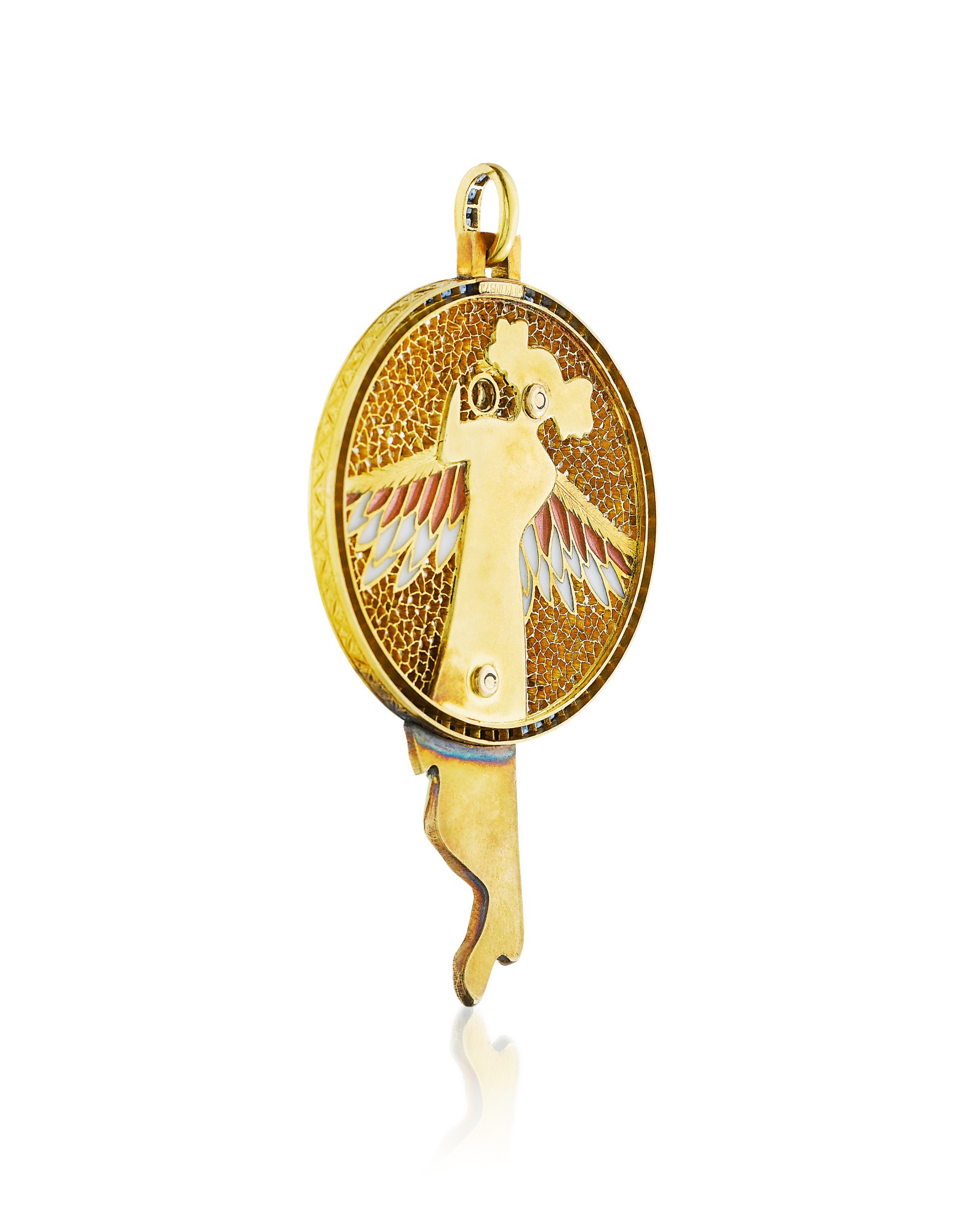 Pendentif Perle émaillée Cloisonnée Et Aventurine Orange - Création Artisanale Française - Neuf