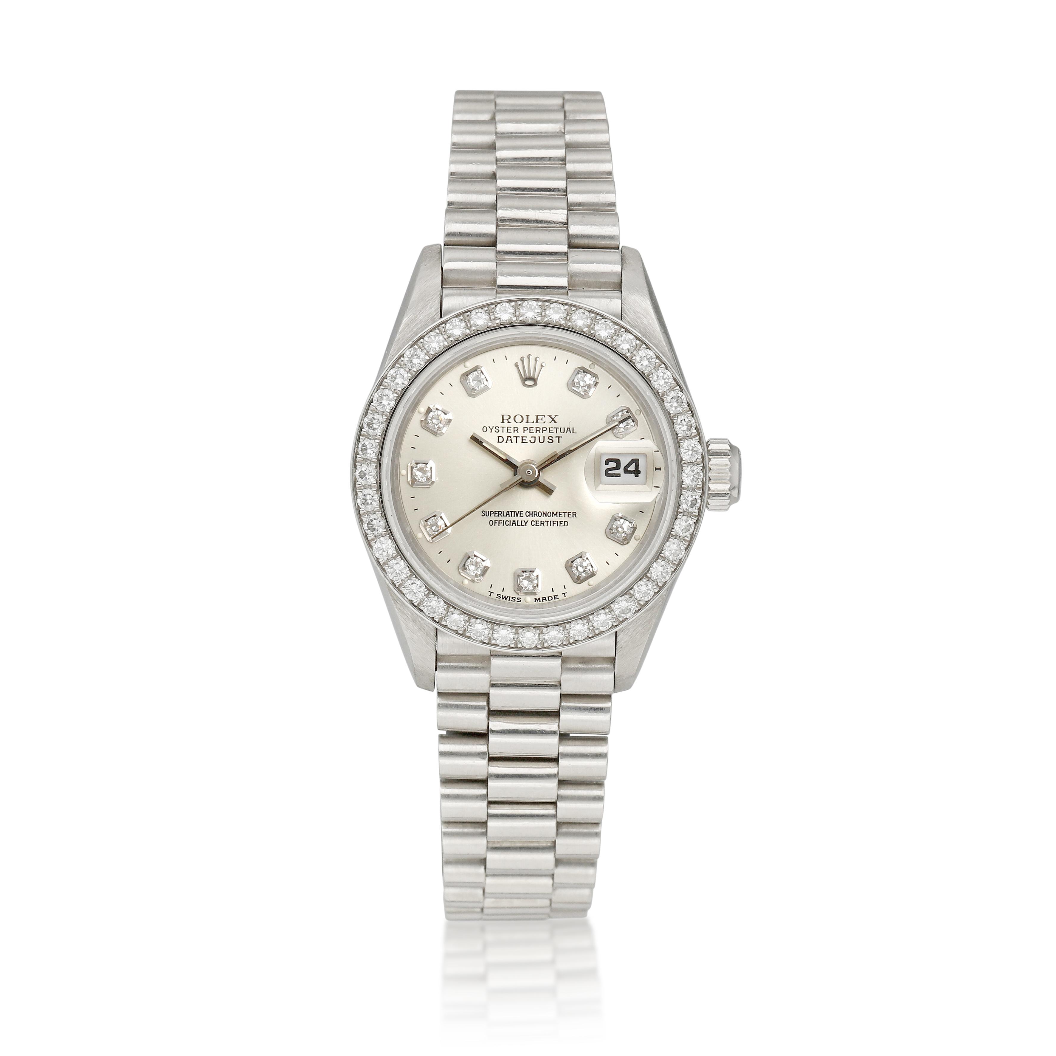 サイズXO Rolex Vintage Datejust (Reference 69136). A White Gold And Diamond