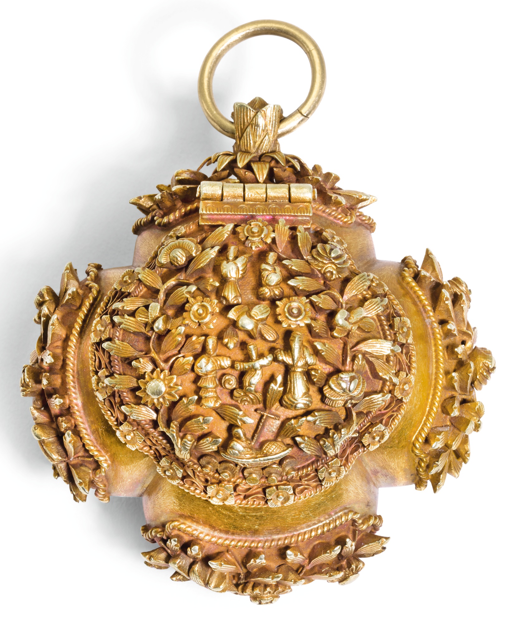 A GOLD PENDANT BETEL NUT BOX, PROBABLY CANTON, MID 19TH CENTURY STYLE European Silver, Gold