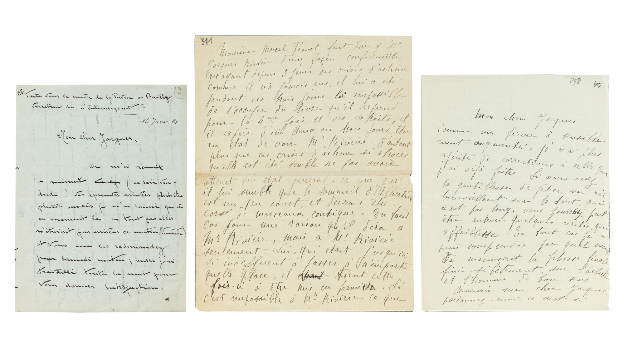 3 lettres à Jacques Rivière, 19211922, dictées. Sur la parution d