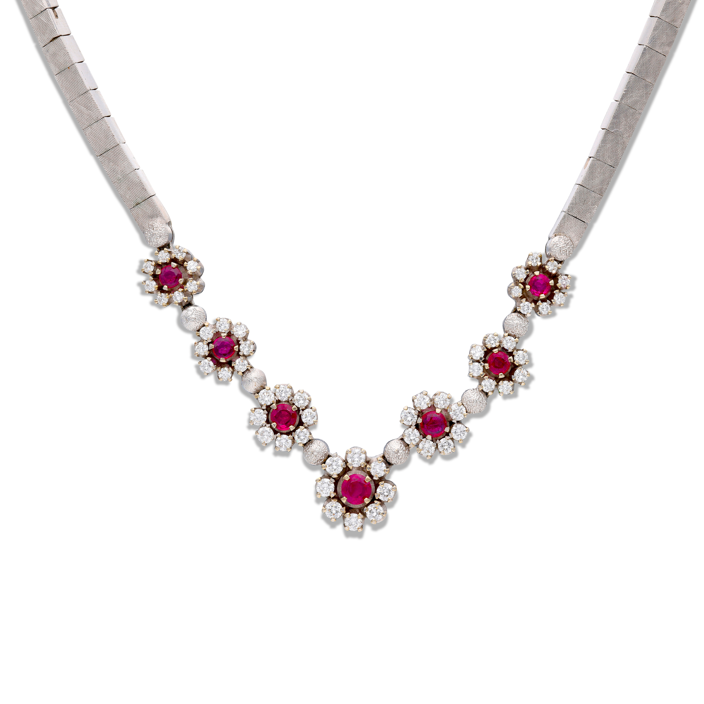 White Gold, Ruby And Diamond Necklace 