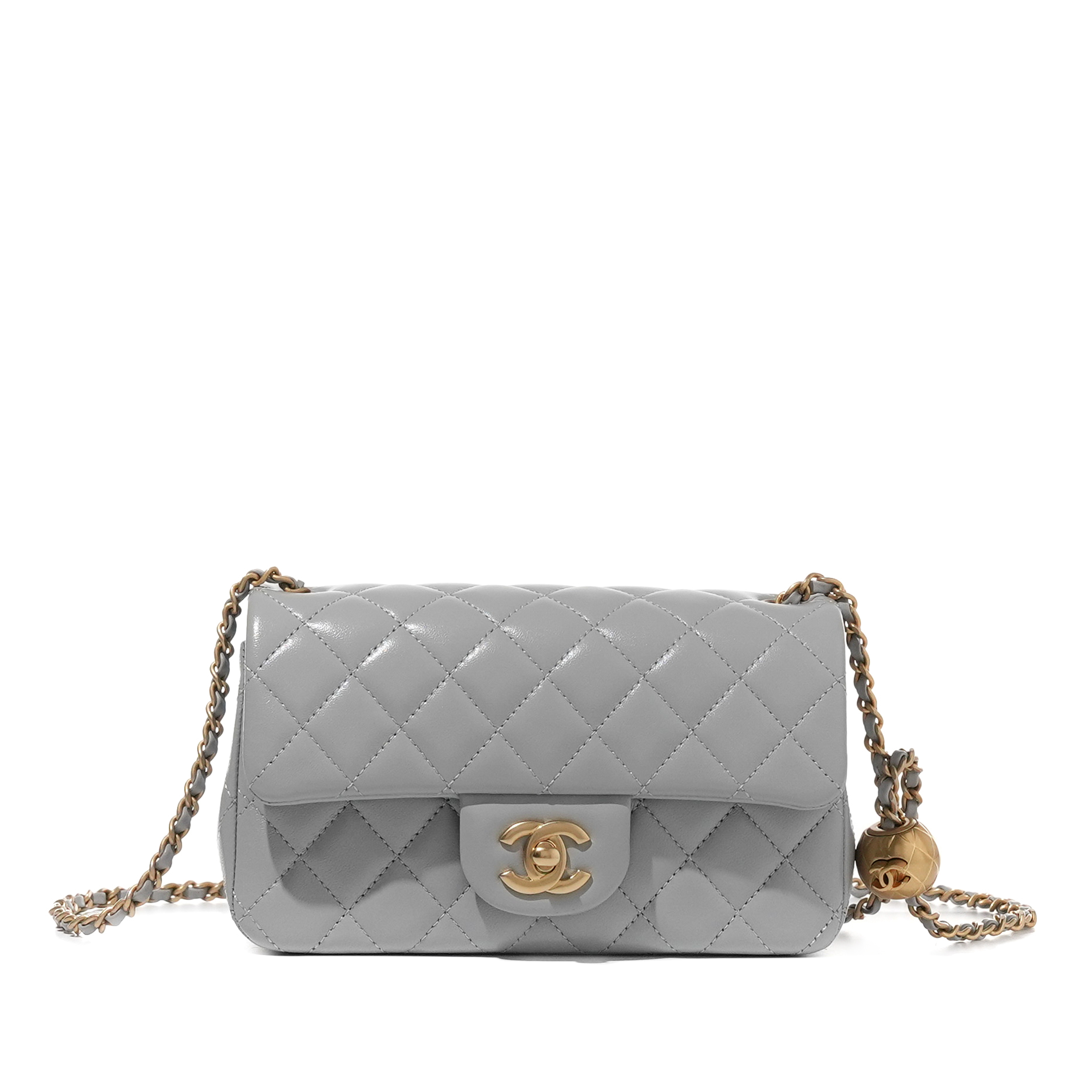 Chanel Grey Quilted Lambskin Pearl Crush Classic Flap Bag Brushed
