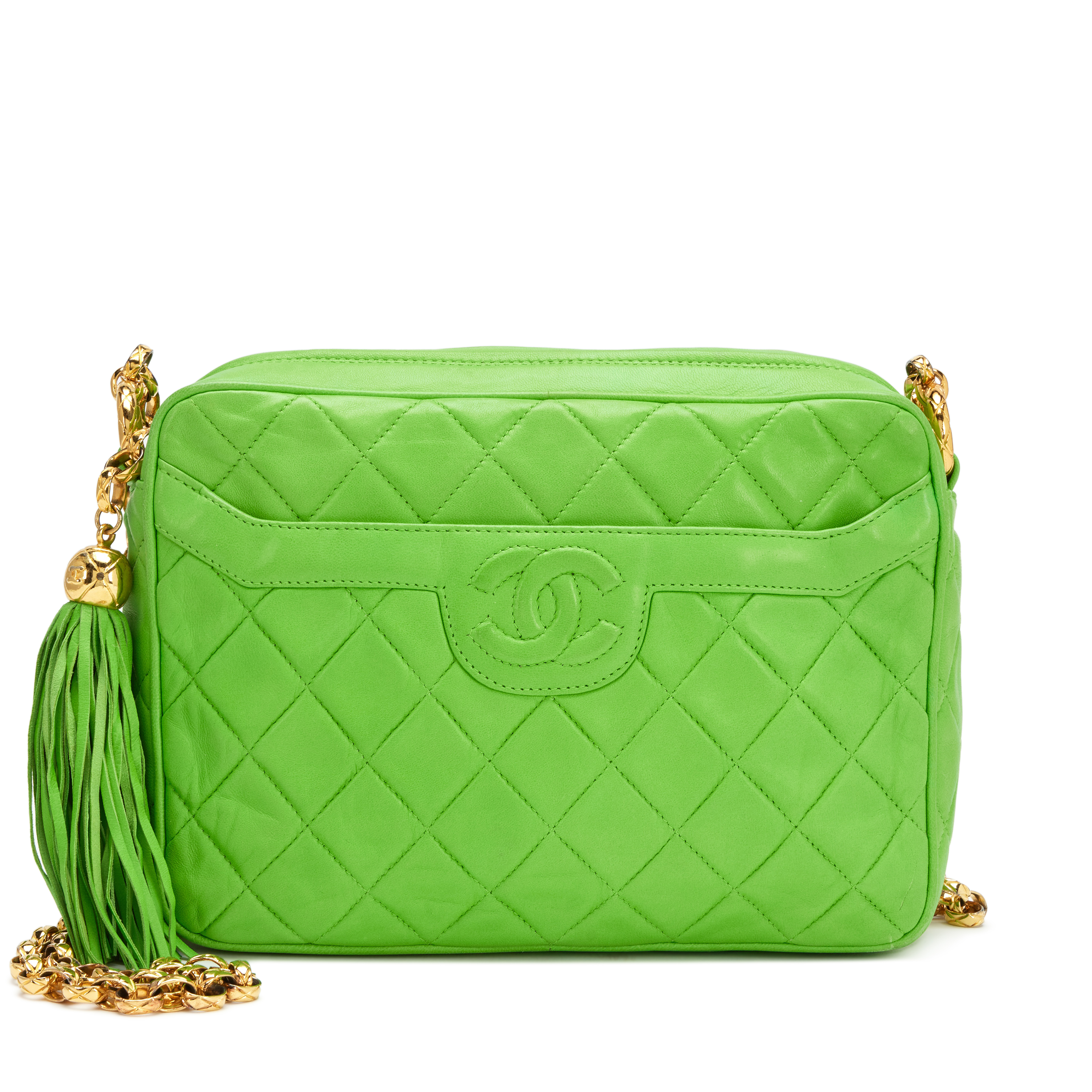 Chanel Vintage Apple Green Quilted Lambskin Front Pocket Bijoux