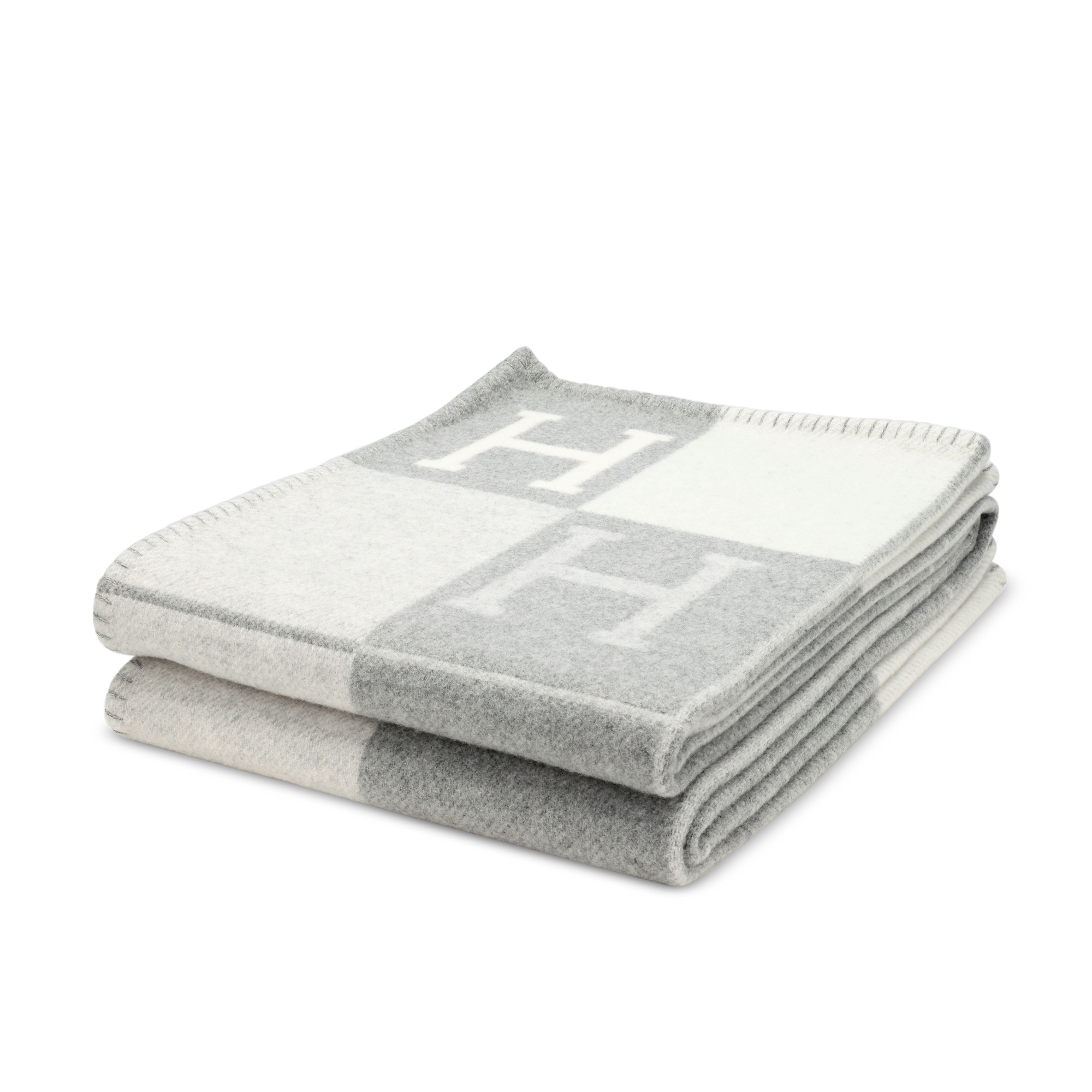 Hermès ÉCru And Gris Clair Merino Wool And Cashmere Avalon III Throw Blanket Available For