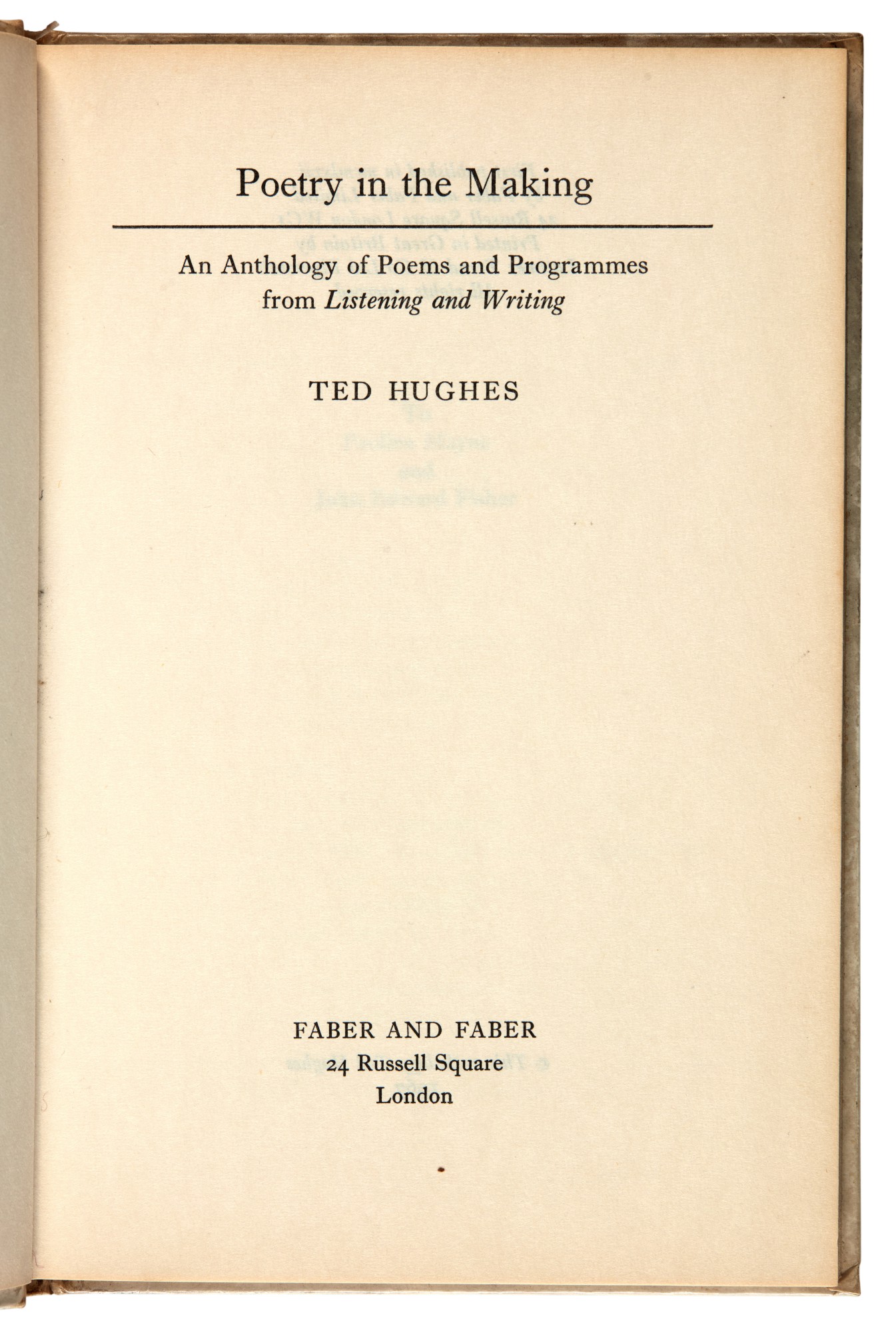 Ted Hughes Poetry In The Making 1967 Inscribed By Hughes To Sweet
