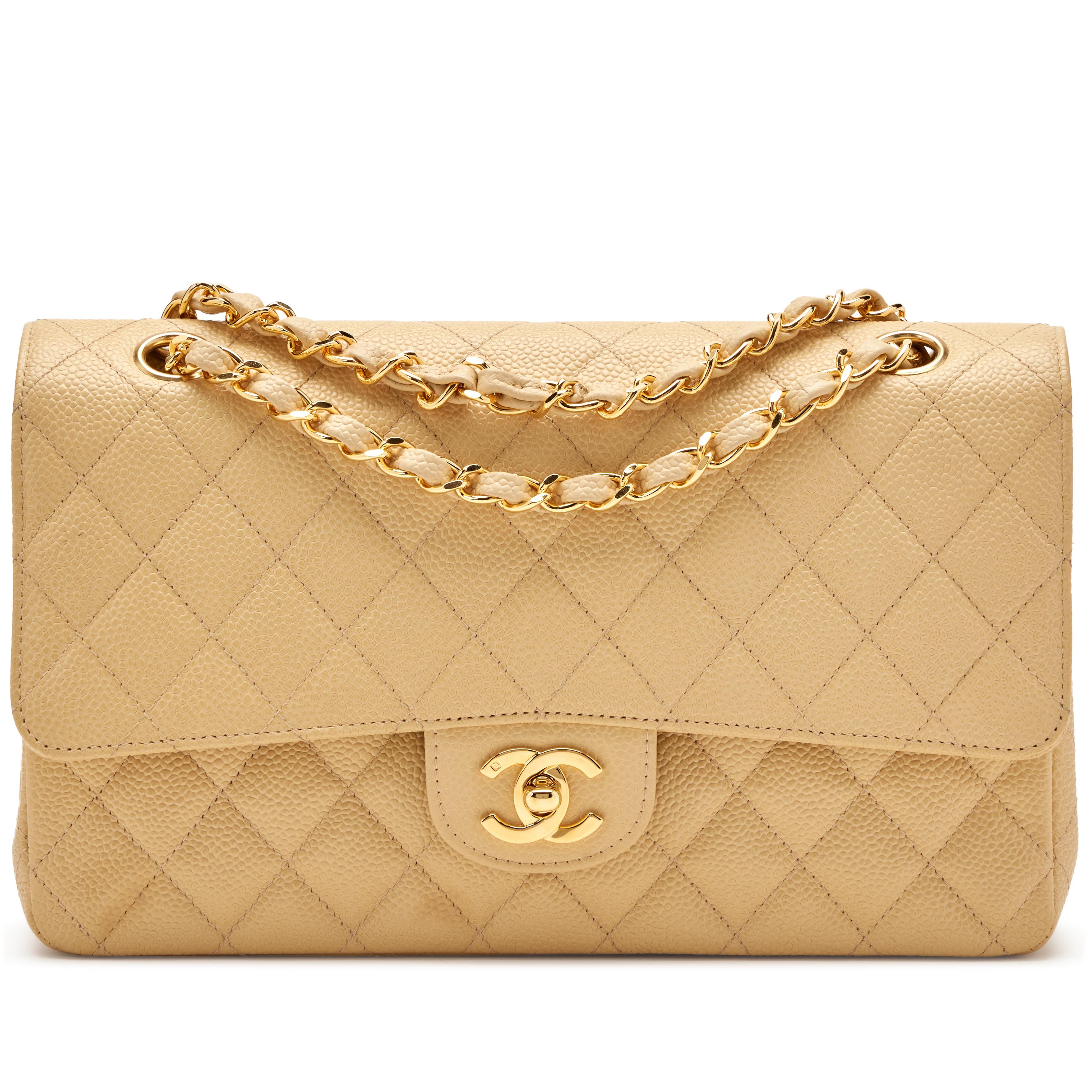 Chanel Vintage Light Yellow Quilted Caviar Medium Classic Double Flap ...