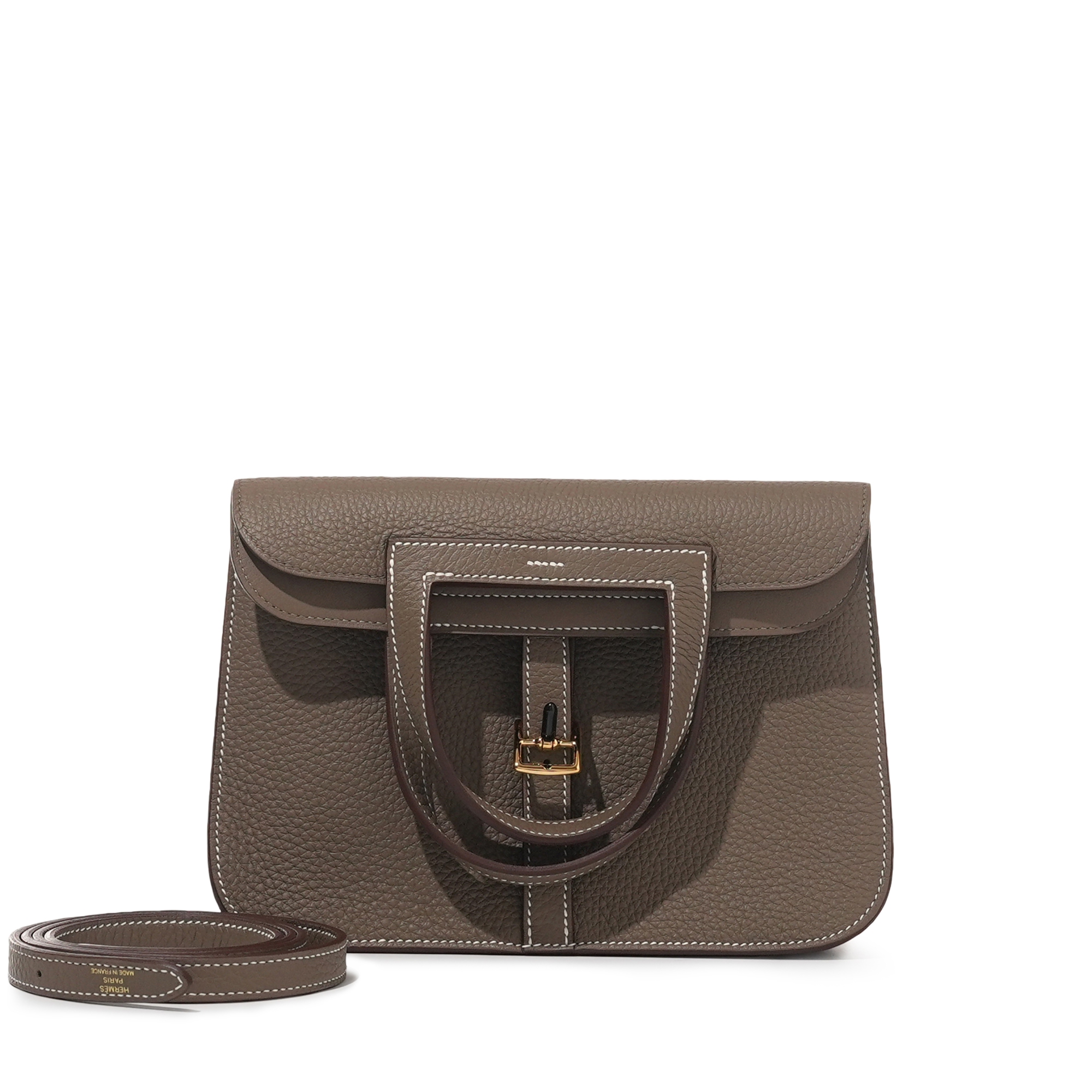 Hermès Etoupe Clemence Halzan 25 Gold Hardware, 2024 Available For