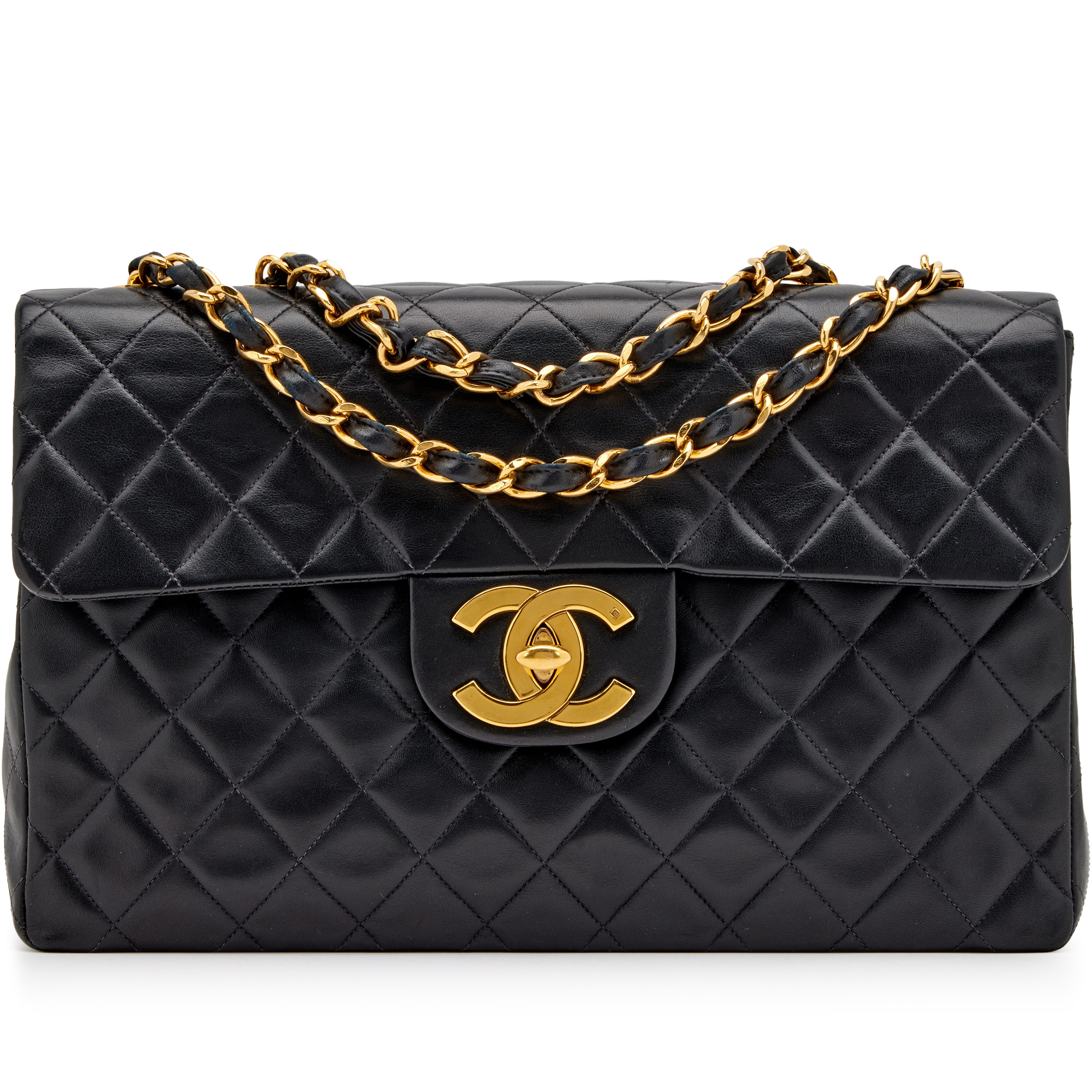 Chanel Vintage Black Quilted Lambskin Maxi Jumbo XL Classic Single